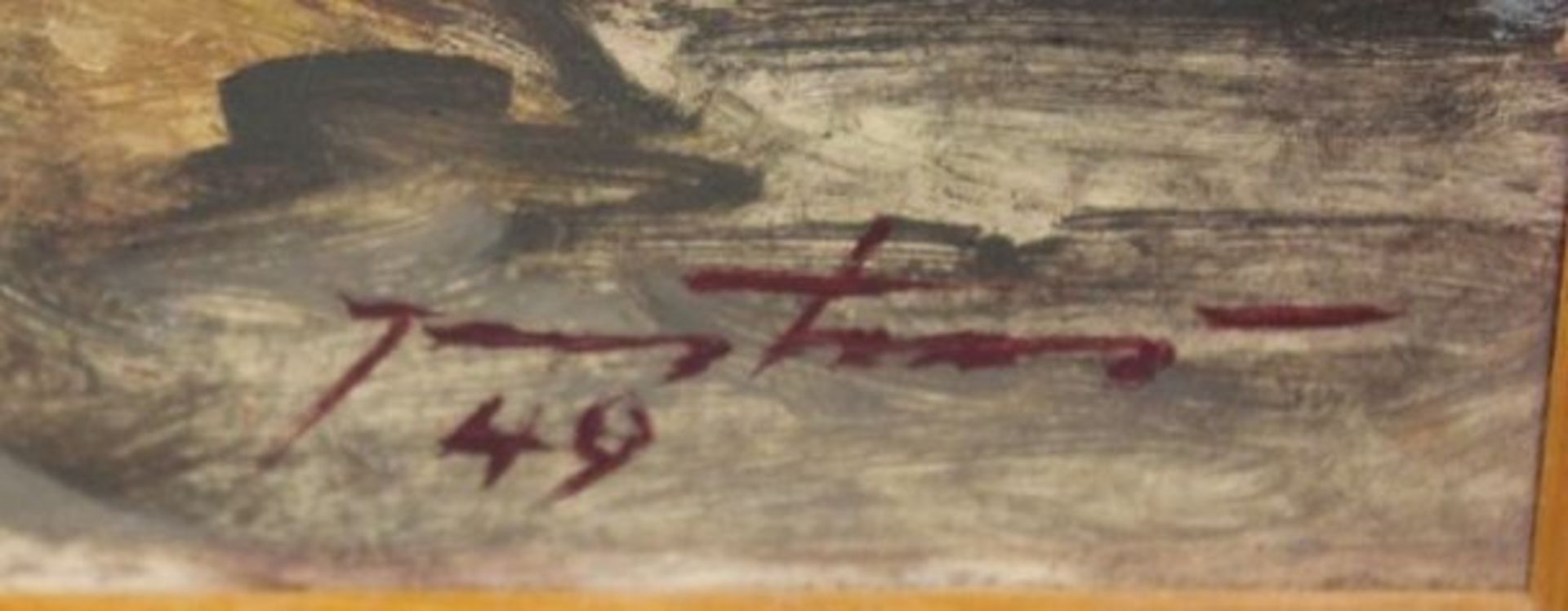 unleserl. signierter weibl. Akt, datiert (19)49, Öl/Hartfaser, gerahmt, RG 44,5 x 34,5cm.< - Bild 2 aus 3