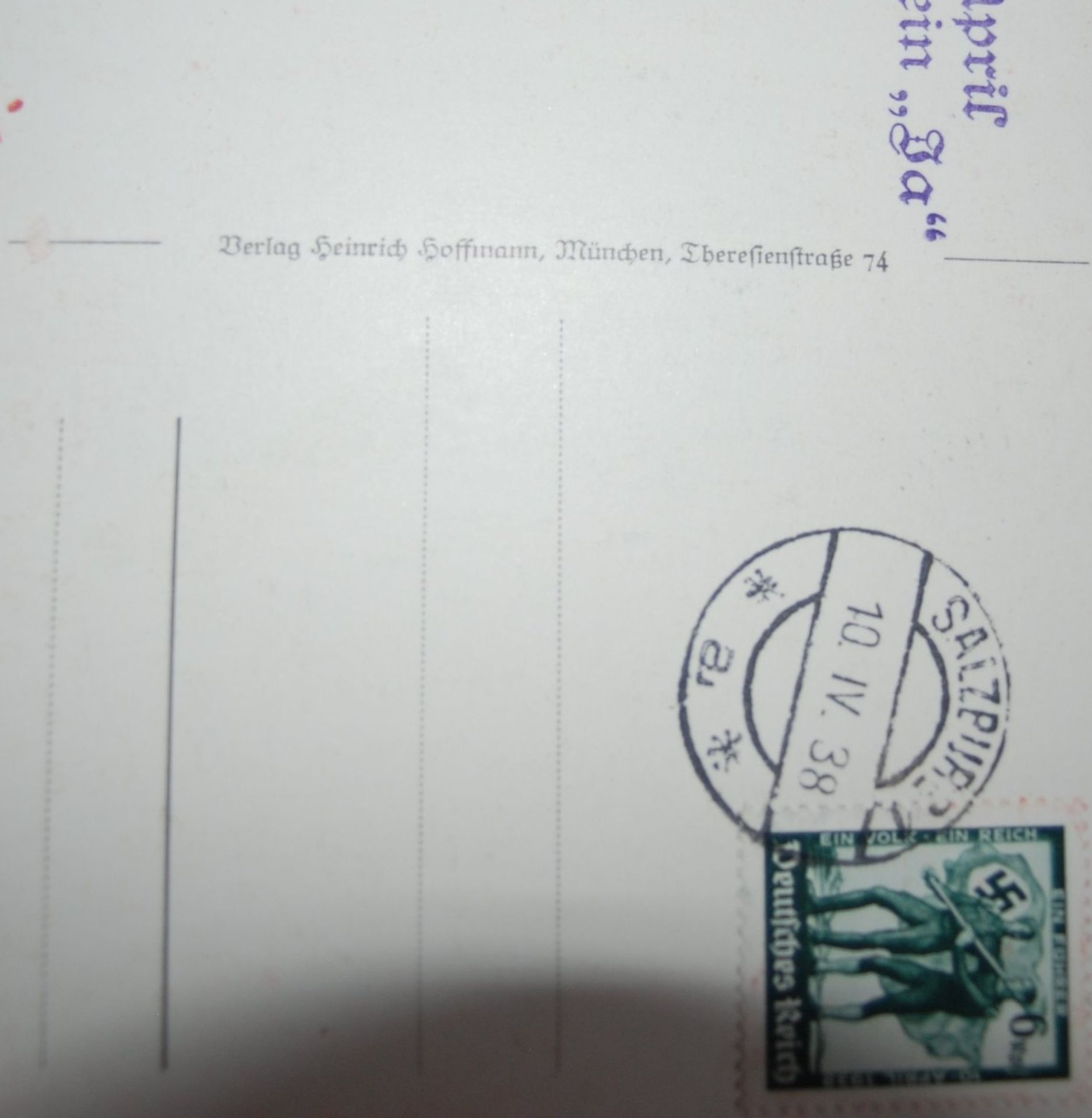 Postkarte "am 10.April dem Führer dein JA" 1938 gestempel< - Bild 3 aus 3