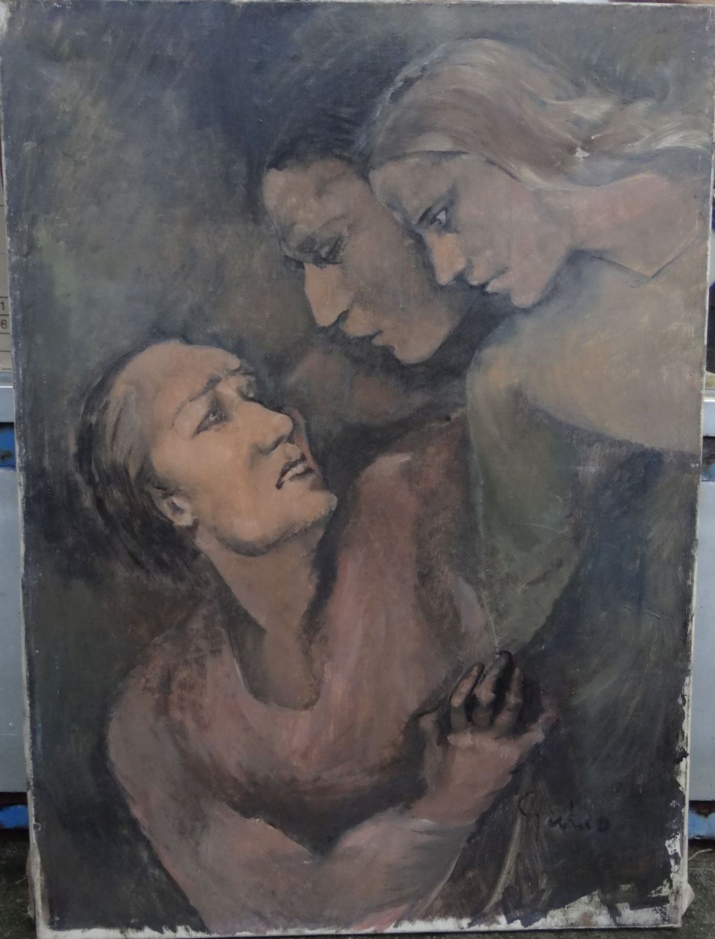 unleserl. signiert "Drei Frauen" Öl/Leinen, 56x41 c<