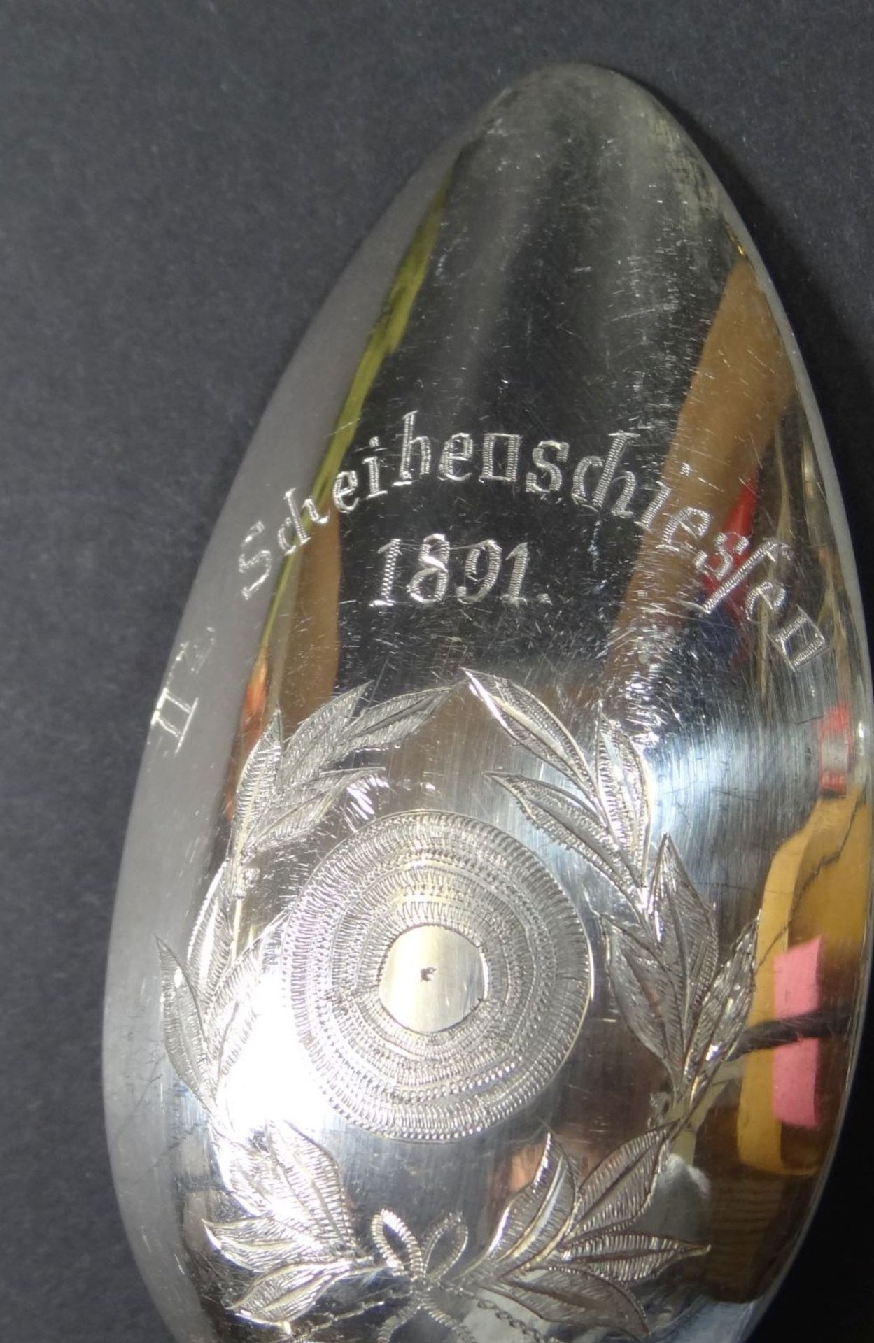 grosser Silberlöffel, Schützenpreis, "Scheibenschiessen" dat. 1891 , L-23 cm, 44 g<b - Bild 4 aus 5