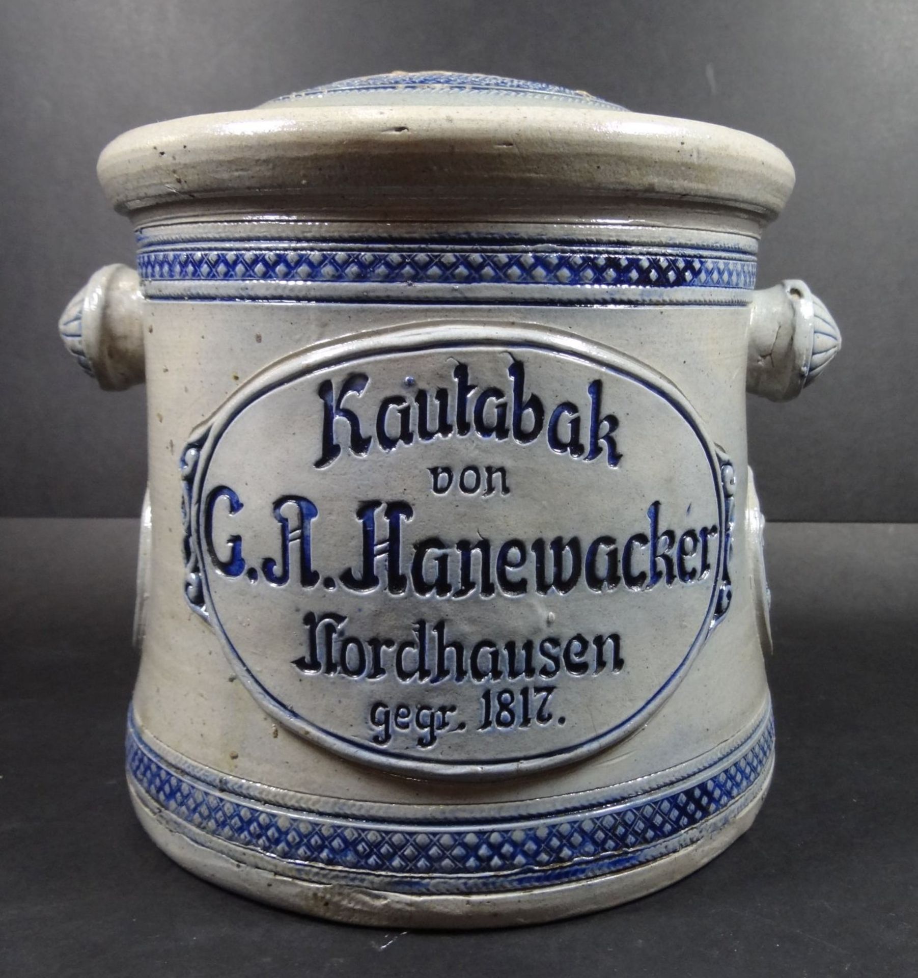 Kautabakstopf "Hanewacker-Nordhausen", Deckelknauf fehlt, H-20 cm, D-20 cm