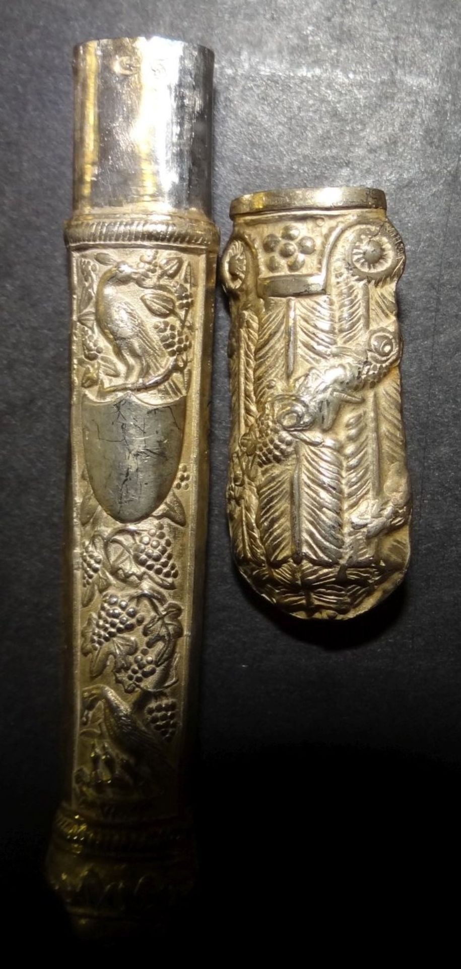 Biedermeier Nadelbehälter, 13 lötiges Silber und Meisterpunze, L-8 cm, 6,5 g<b - Bild 3 aus 4