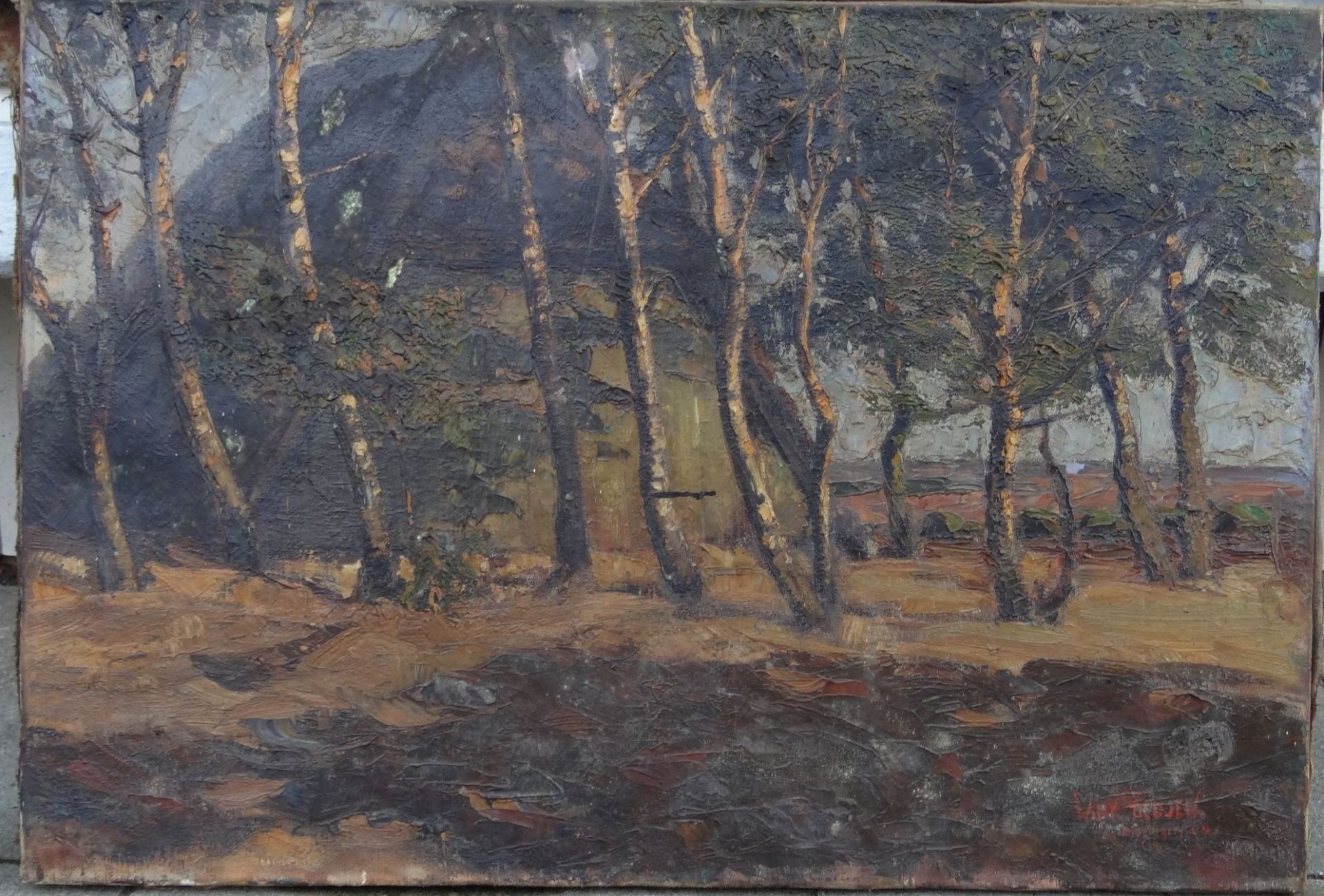 Willy TIEDJEN (1881-1950) 1904, Bispingen "Einsame Heidescheune", Öl/Leinen, 45x65 c<
