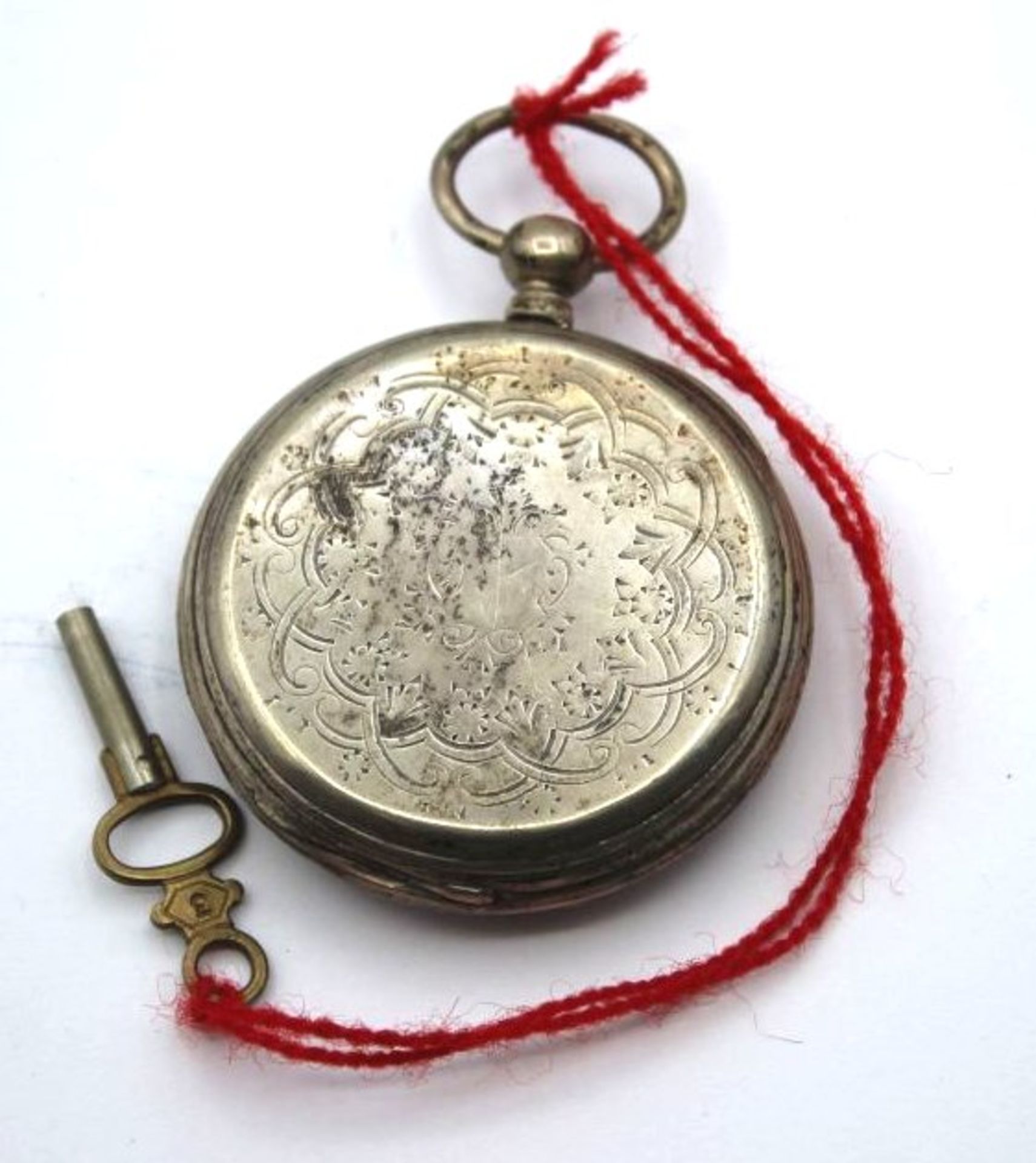 Taschenuhr, 19. Jhd., Schlüsselwerk, Metallgehäuse, Werk läuft kurz an, D-5c<br - Bild 2 aus 4