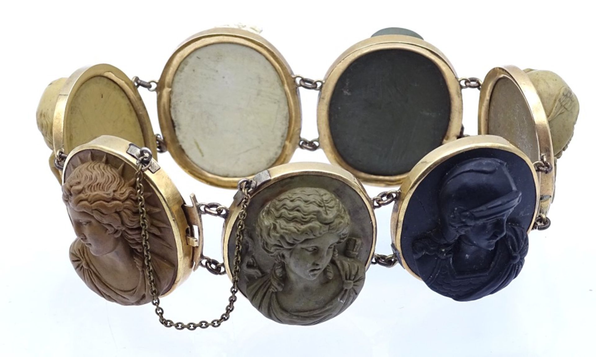 Seltenes Gemmen Armband um 1870 Gold um 14K,ca.L- 19,5cm, 53,90gr.schwarze Gemme mit Riss - Bild 5 aus 5