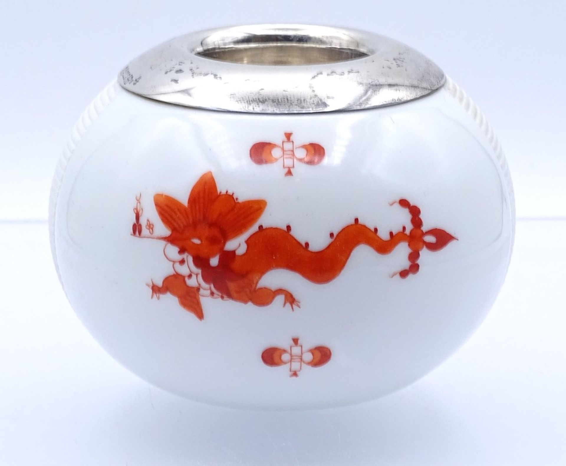 Kerzenhalter "Meissen",roter Drache,Schwertermarke,1.Wahl,Sterling Silber Rand 925/000, H-5,8cm