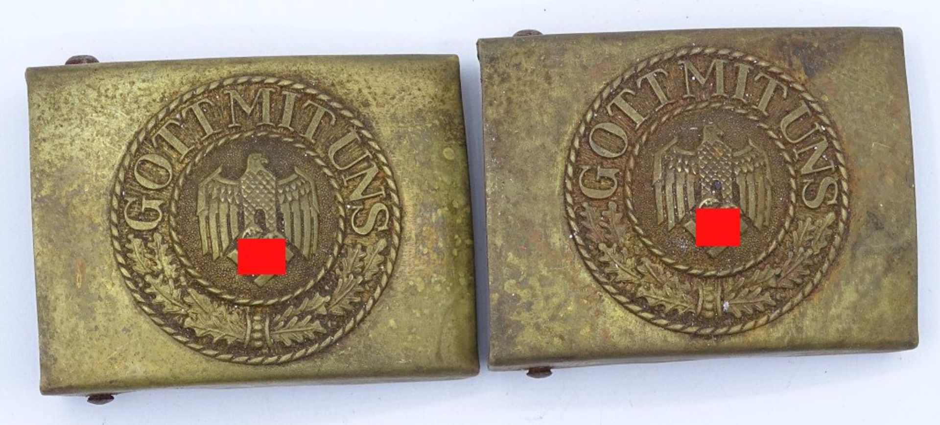 2x Koppelschlösser, Wehrmacht Heer "Gott mit uns" in Gold,orig.??<