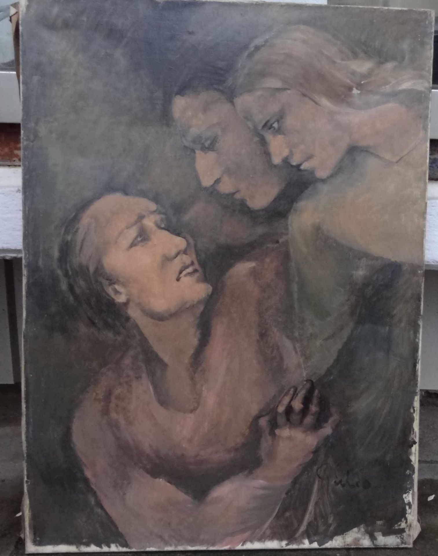 unleserl. signiert "Drei Frauen" Öl/Leinen, 56x41 c< - Bild 2 aus 5