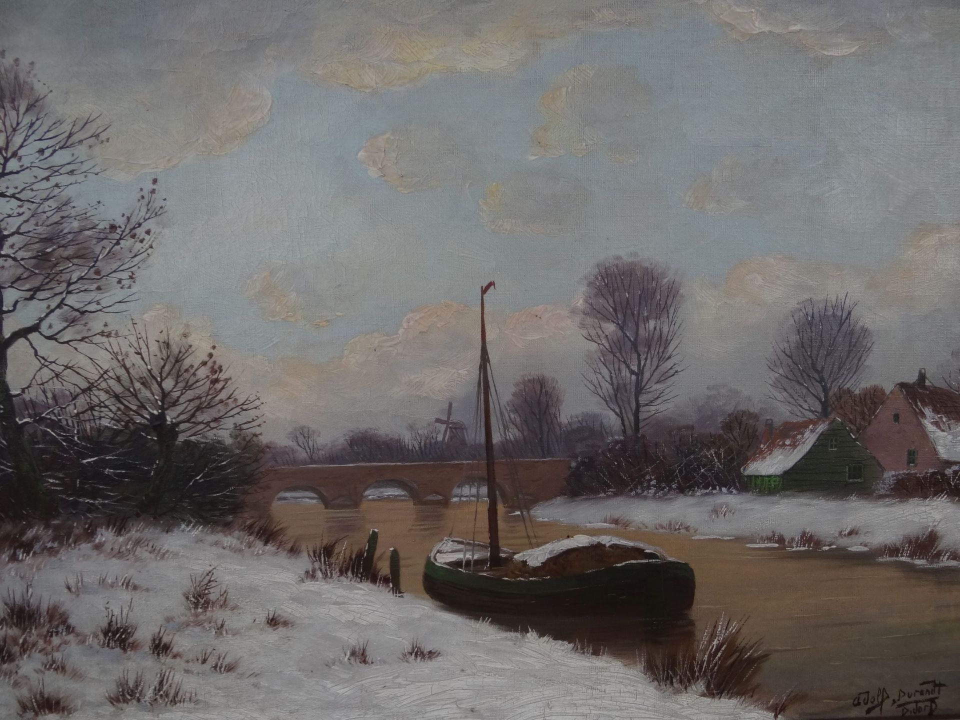 Adolf Durandt "Kanallandschaft im Winter" Öl/Leinen, gerahmt, RG 60x75 c<