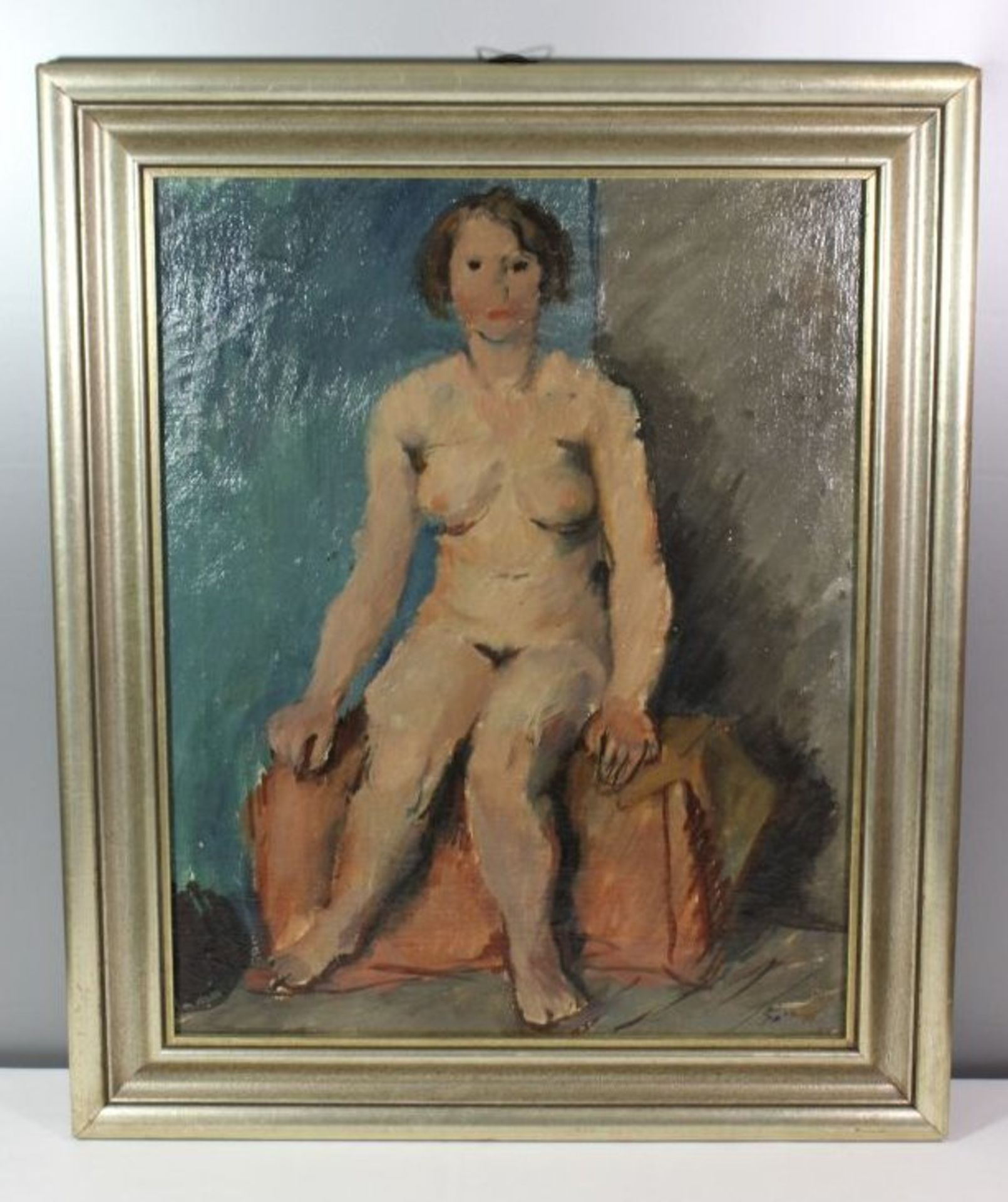 weiblicher Akt, Öl/Leinwand, verso bezeichent "James Rostock Dresden 1929", gerahmt, RG 58 x 48cm.< - Bild 3 aus 4