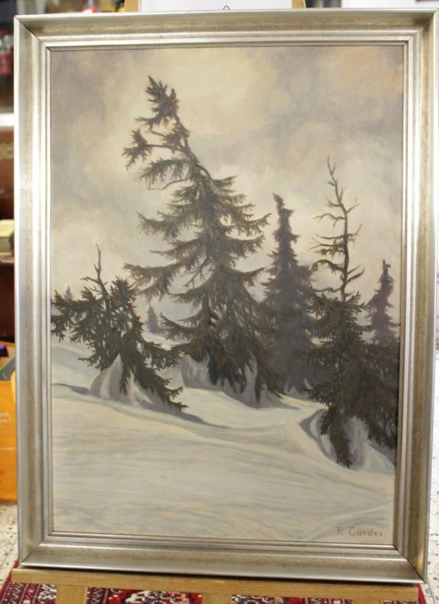 Richard CURDES (1891-1974) , Winterlandschaft, Öl/Holz, gerahmt, RG 79 x 58cm.< - Bild 3 aus 3