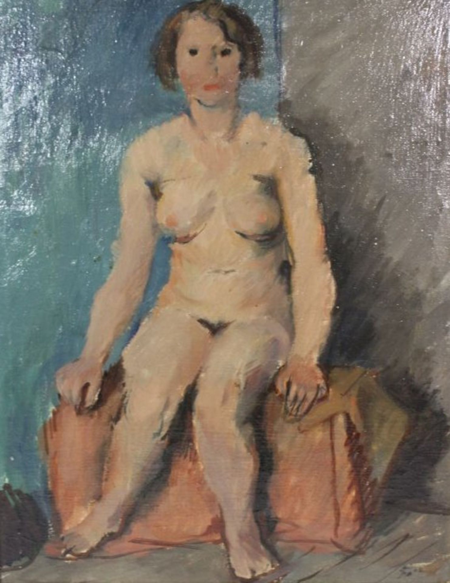 weiblicher Akt, Öl/Leinwand, verso bezeichent "James Rostock Dresden 1929", gerahmt, RG 58 x 48cm.<