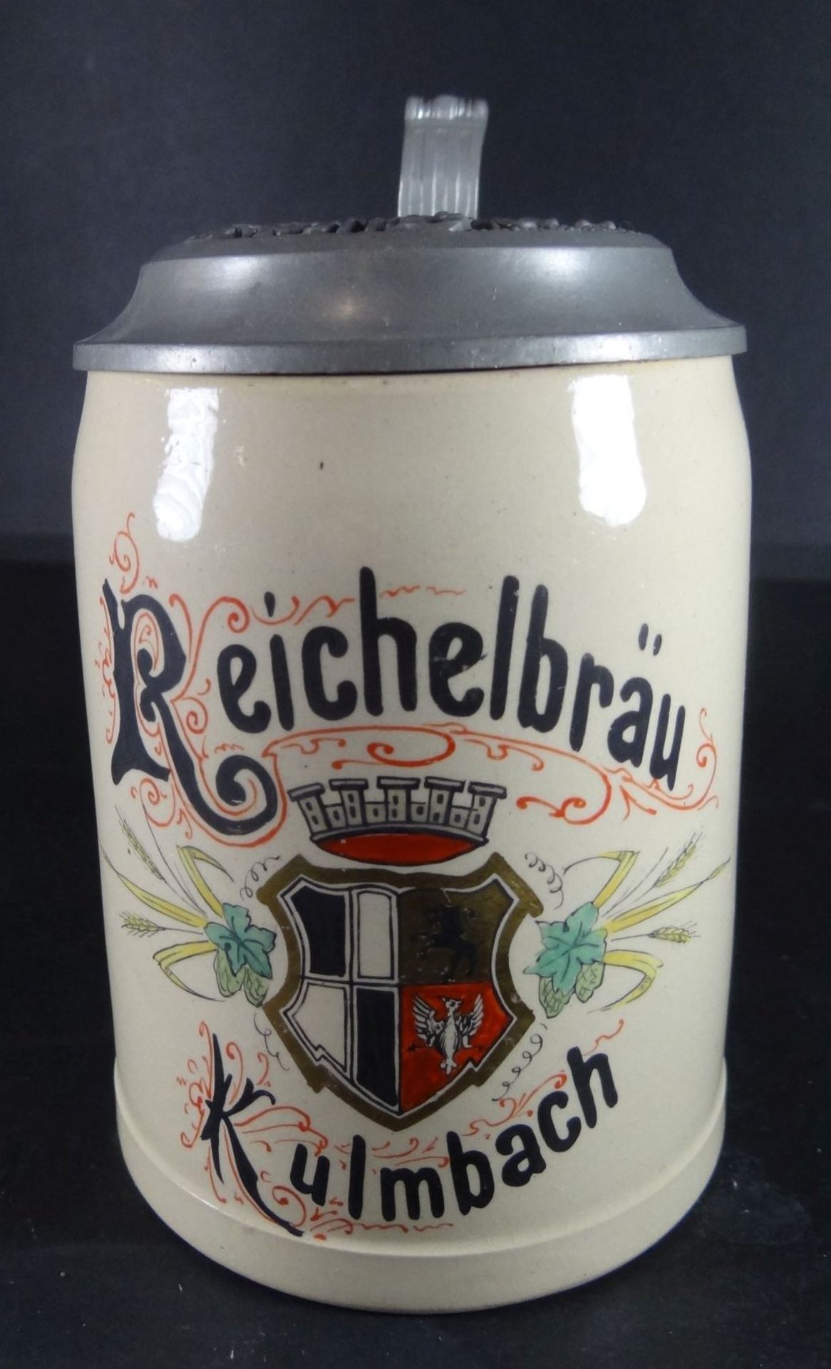 Bierkrug "Reichelbräu Kulmbach" 1/2 L, Zinndeckel, H-15 c< - Bild 2 aus 6