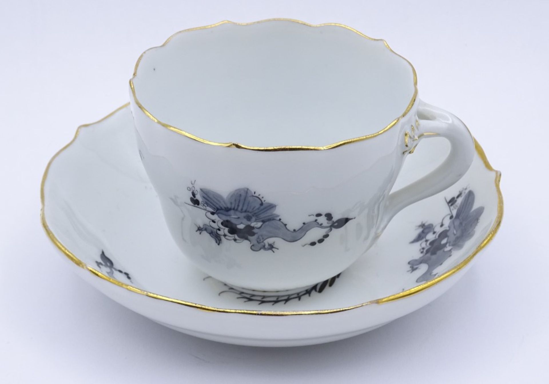 Mocca Tasse + U.T."Meissen" schwarzer reicher Hofdrache,Schwertermarke,Tasse durchschliffen,H-6, - Bild 2 aus 5