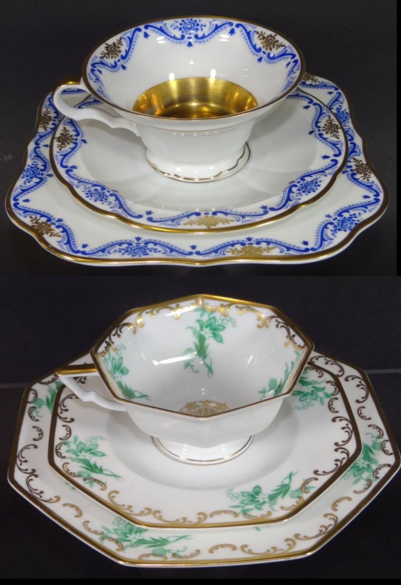 2x Sammelgedecke "Rosenthal" um 1940, 1x Tassenrand mit Chip