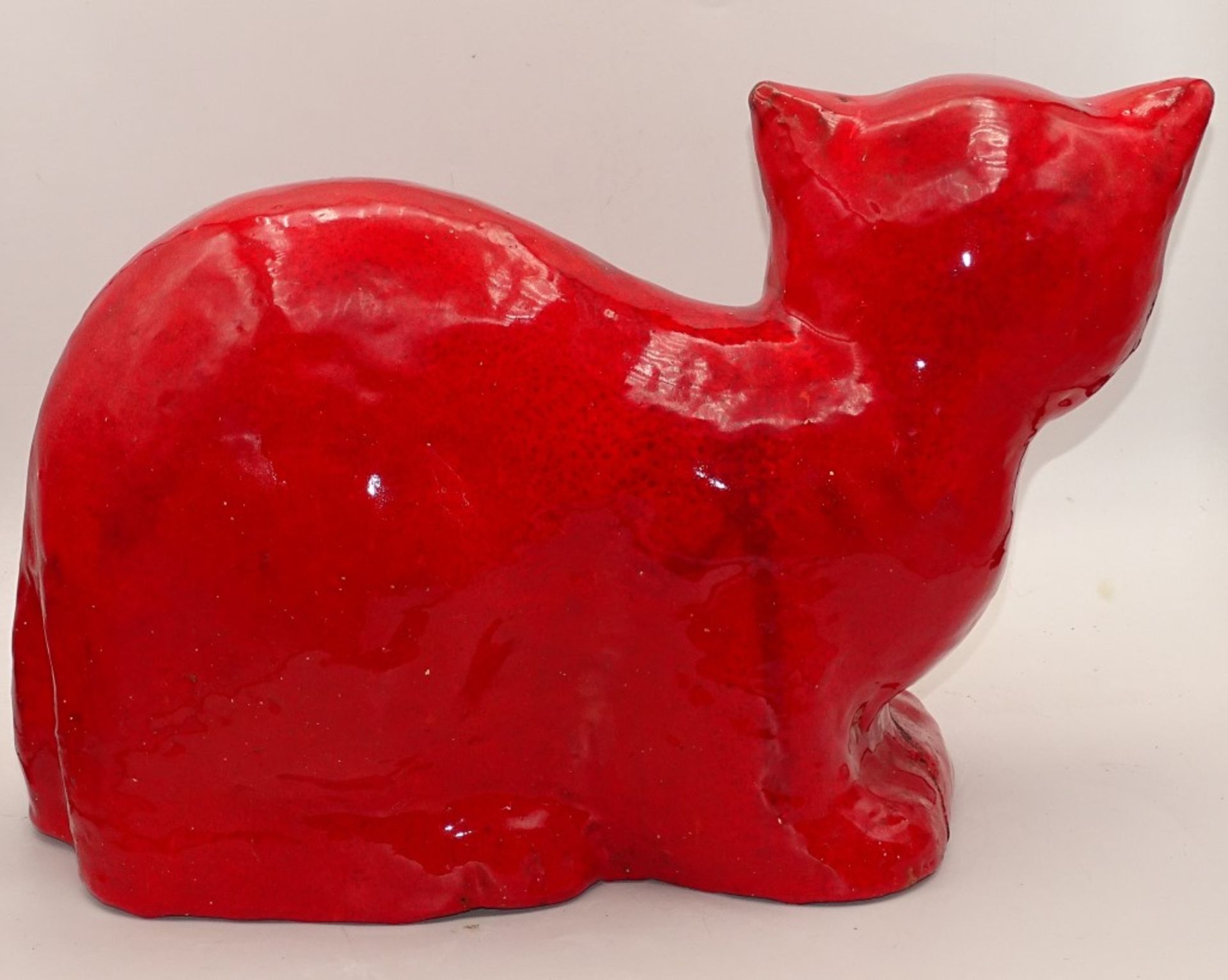 Große Keramik Katze, wohl Heide Weichberger Worpswede,beschädigt,rotfarbig,L- 33cm,H-19 - Bild 5 aus 6