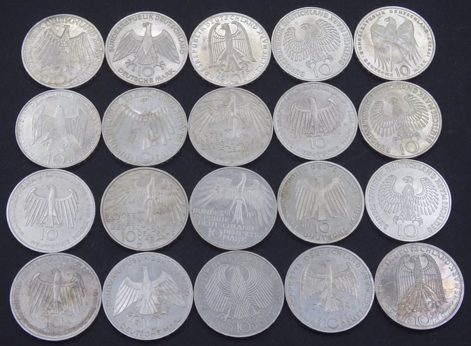 20x 10 DM Münzen,Silber,ges. 200 Deutsche Mar