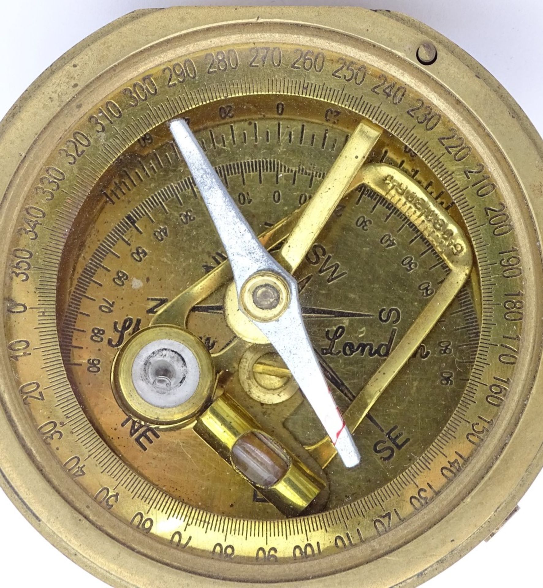 Kl.Kompass "Stanley London" Messinggehäuse mit innliegender Wasserwaage,7,0x8,0cm - Bild 3 aus 6