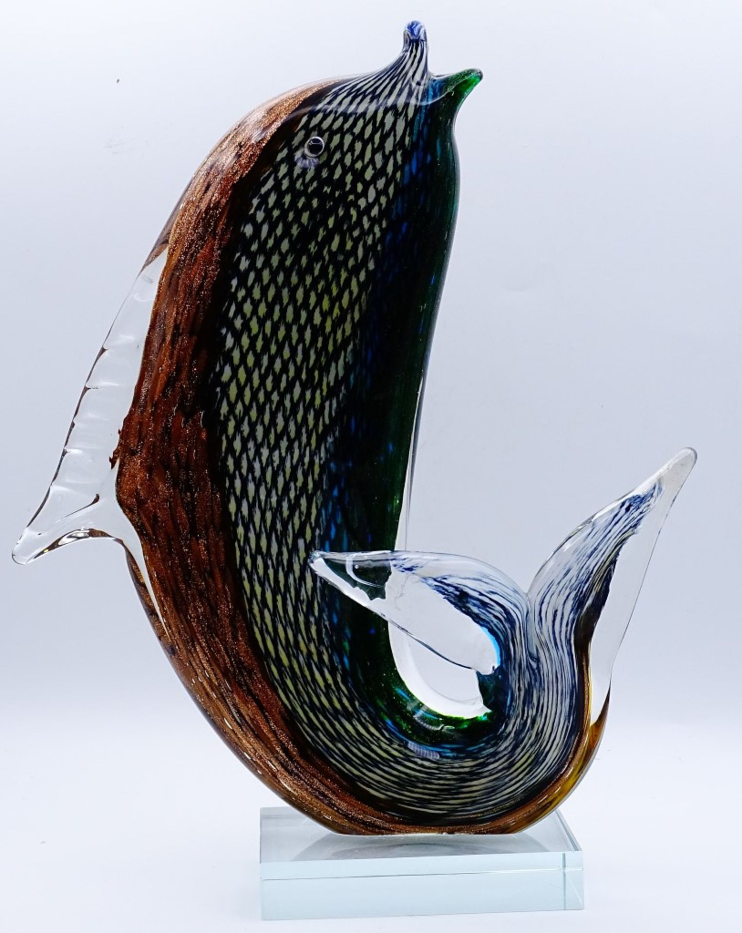 springender grosser Fisch auf Platte, Murano, bunt, H-28 cm, B-22 cm - Image 4 of 6