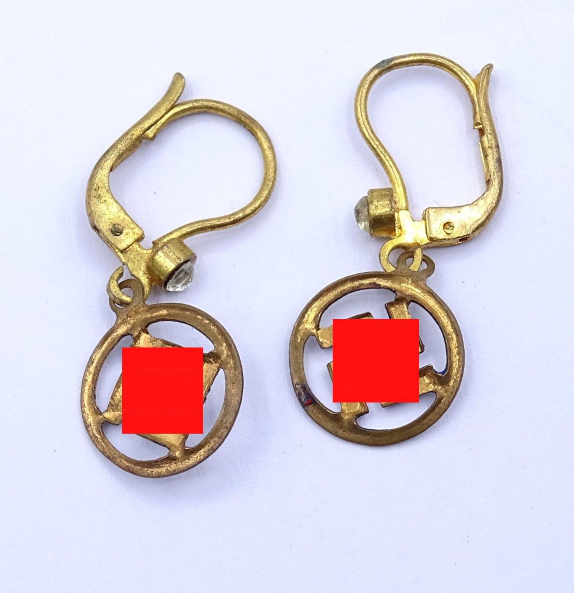Paar Ohrhänger mit Hoheitszeichen,vergoldet,besetzt mit klaren Steinen,L- 2,8cm - Bild 3 aus 3