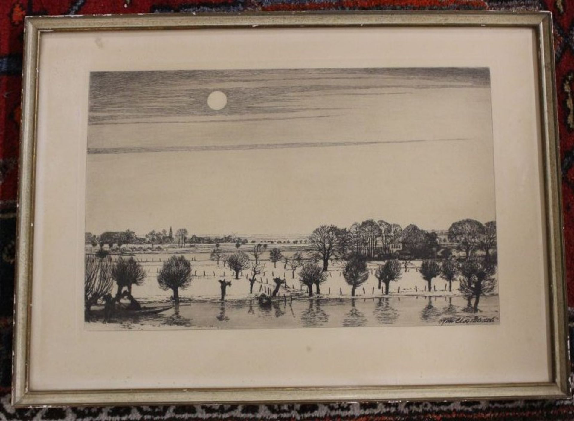 Max CLARENBACH (1880-1952) "Niederrheinische Landschaft" Radierung, in Platte signiert, ger./Glas, - Bild 3 aus 3