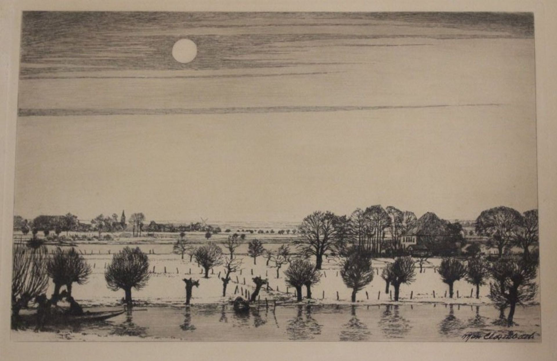 Max CLARENBACH (1880-1952) "Niederrheinische Landschaft" Radierung, in Platte signiert, ger./Glas,