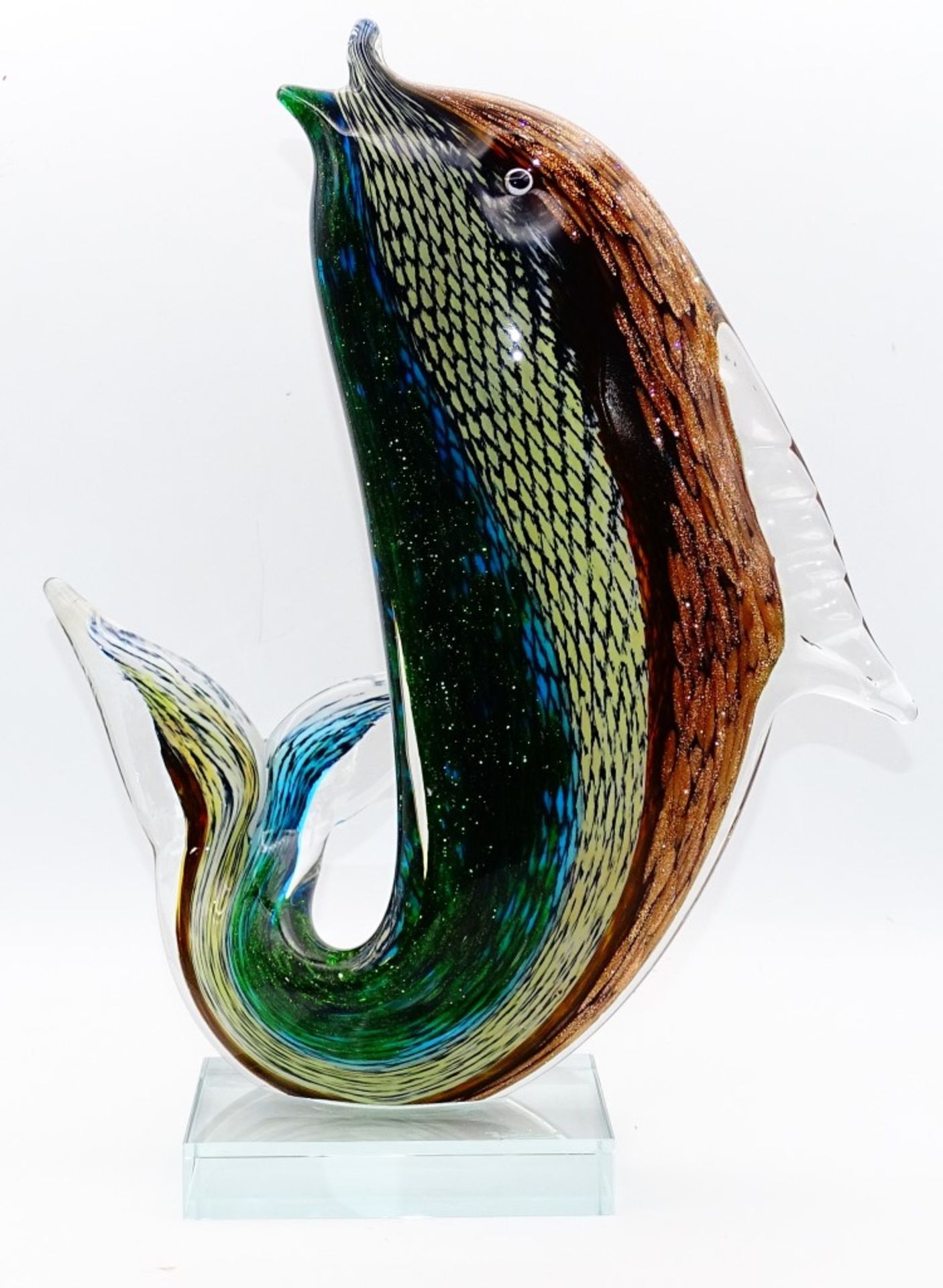 springender grosser Fisch auf Platte, Murano, bunt, H-28 cm, B-22 cm - Image 2 of 6