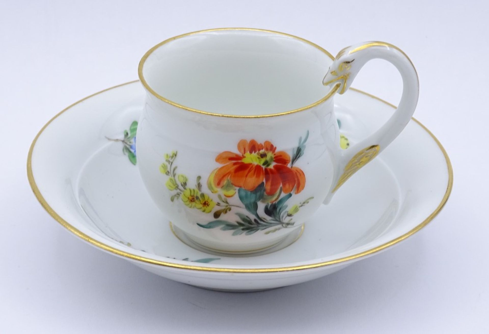 Mocca Tasse + U.T."Meissen" Schwertermarke,Blumendekor,Goldrand,1.Wahl - Bild 2 aus 5