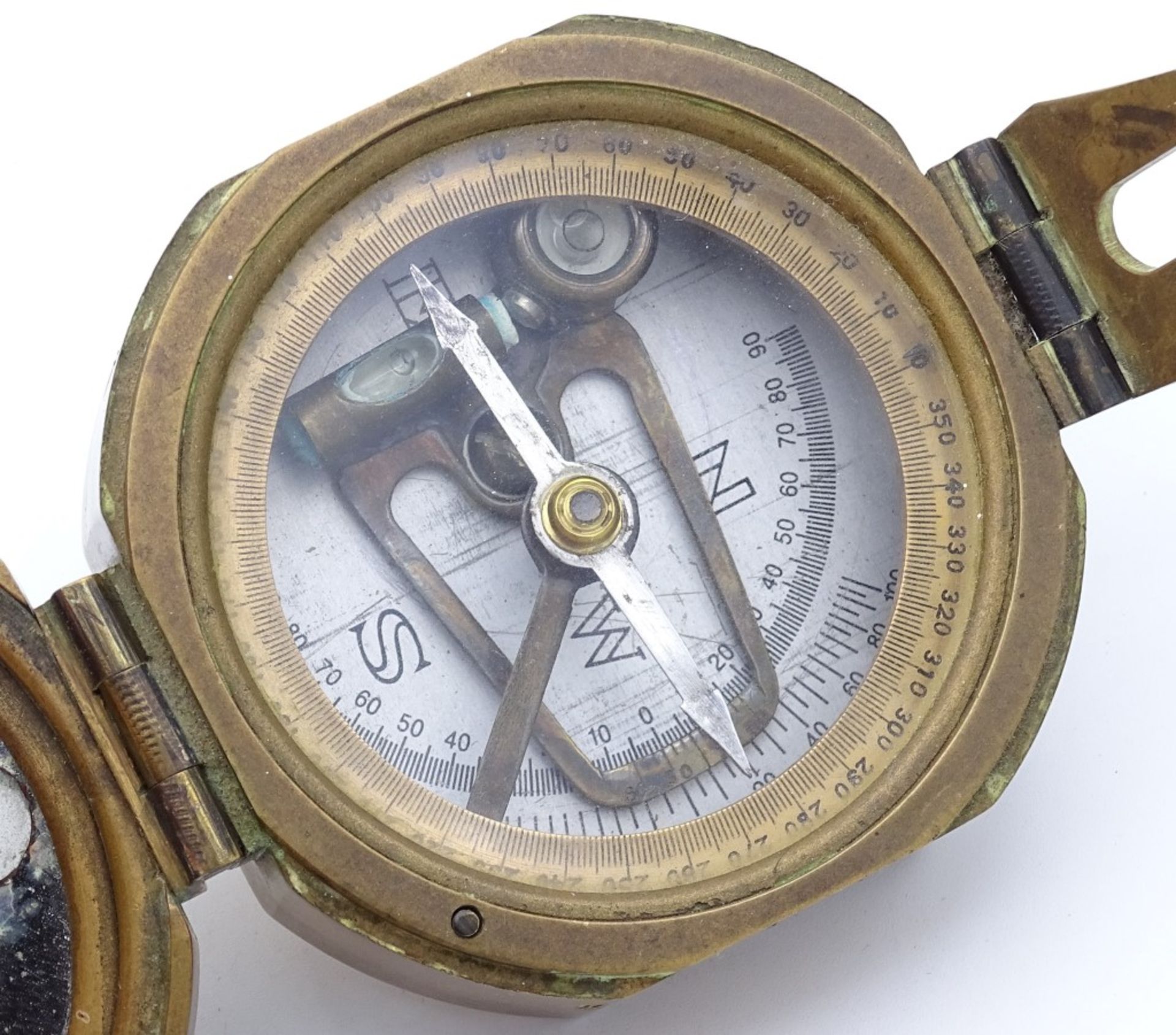 Kl.Kompass "Stanley London" Messinggehäuse mit innliegender Wasserwaage,7,0x8,0cm - Bild 2 aus 6