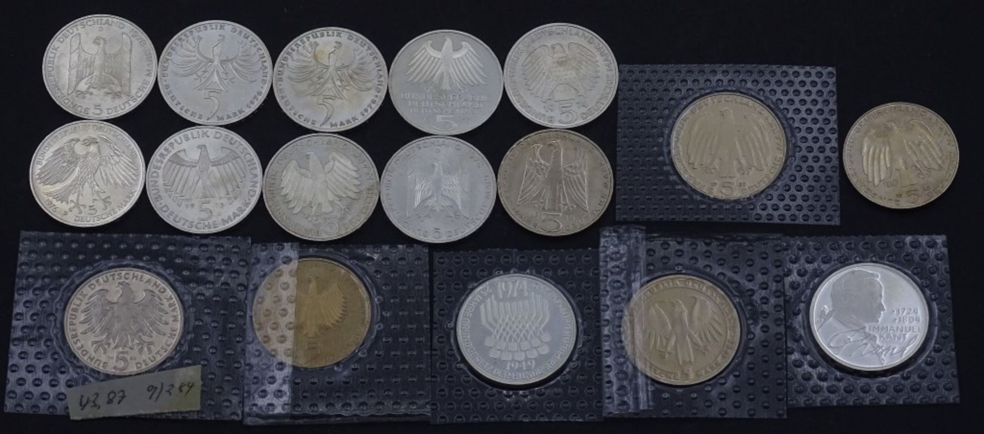 17x 5 Dm Münzen,Silber + Nickel,ges. 85 Deutsche Mar