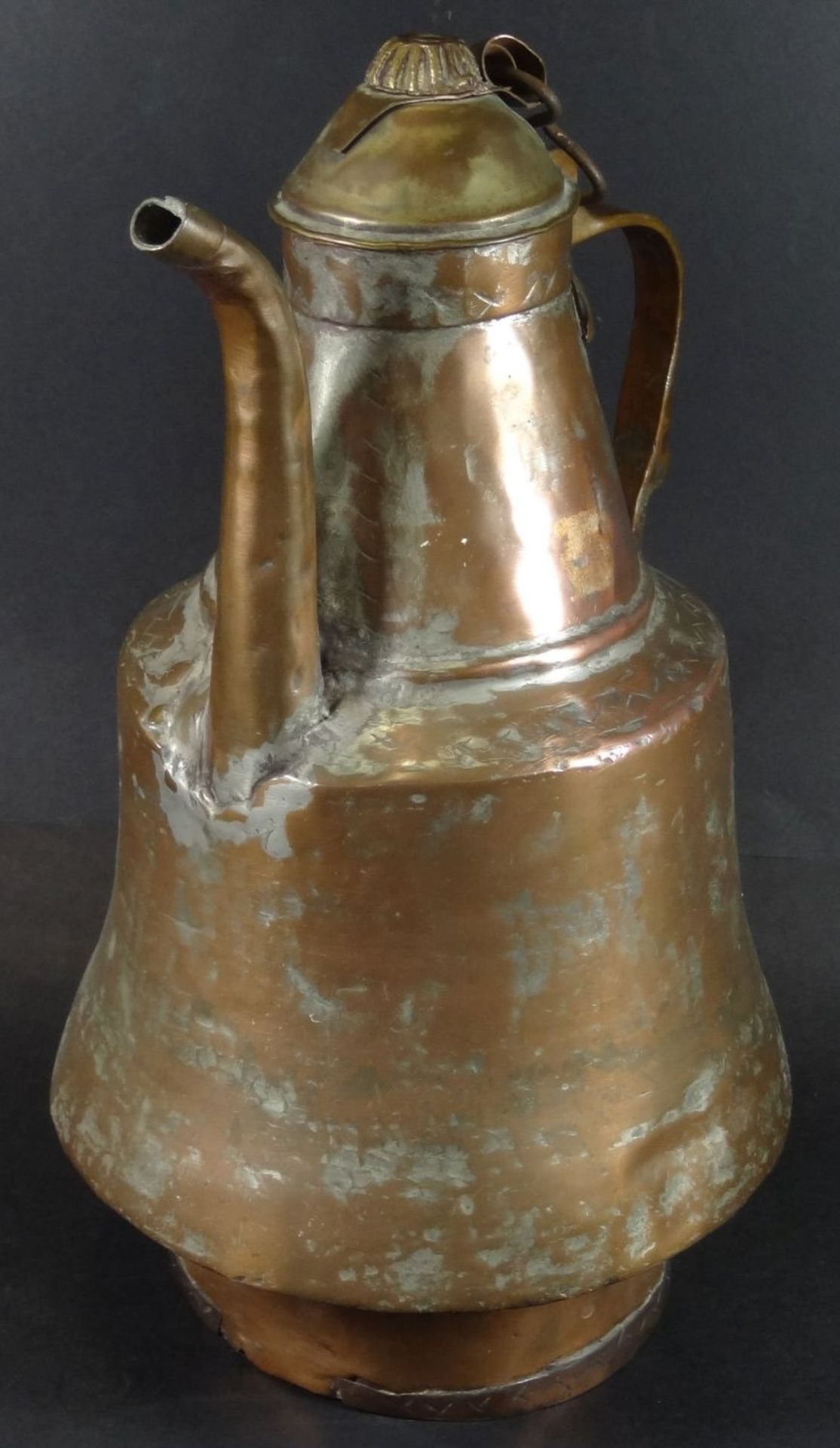 grosse Kupfer-Kanne, Handarbeit, Alters-u. Gebrauchsspuren, H-31 cm - Bild 2 aus 5