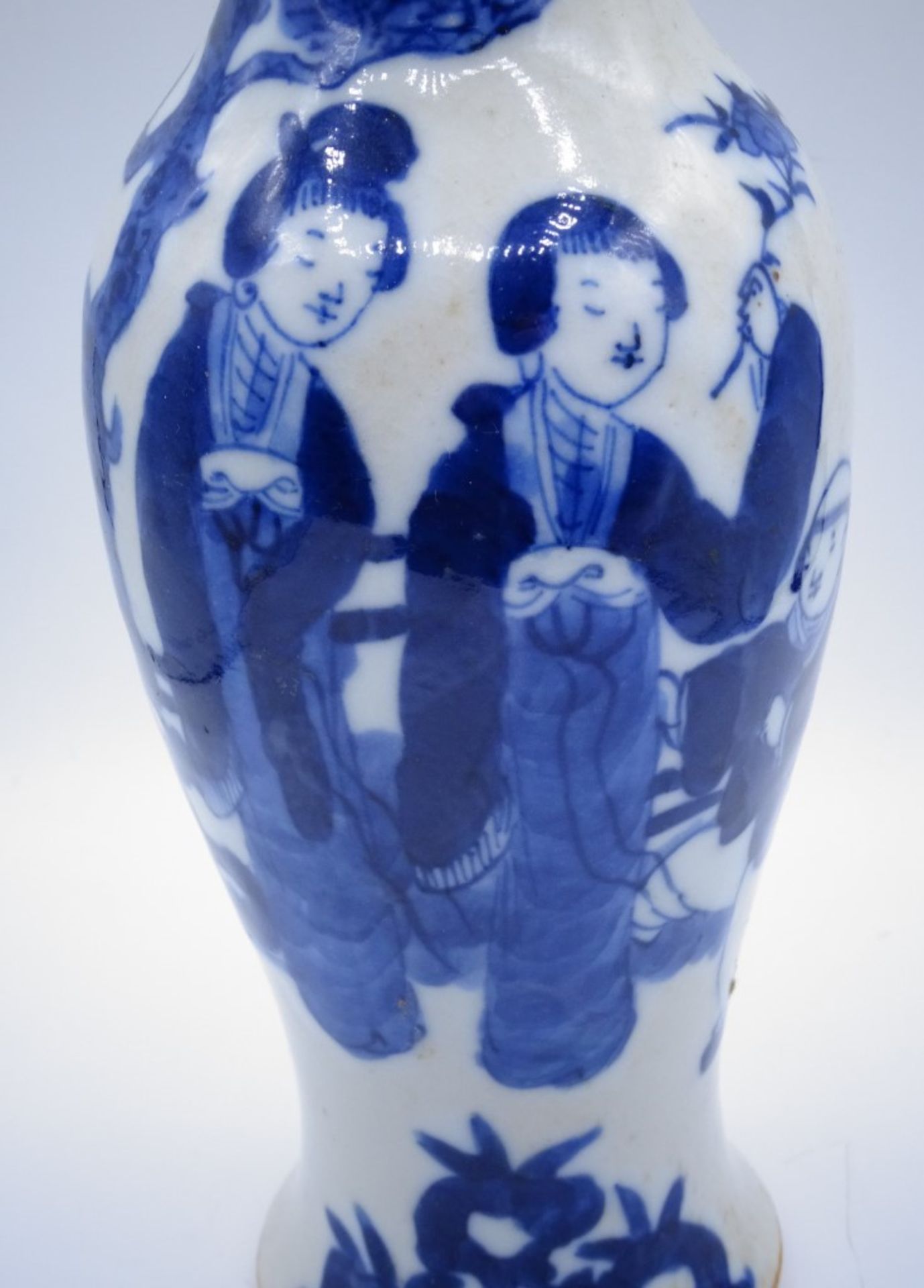 Vase China, 19.Jahrhundert?,blaumalerei,im Boden beschriftet,H-24,5cm - Bild 2 aus 5