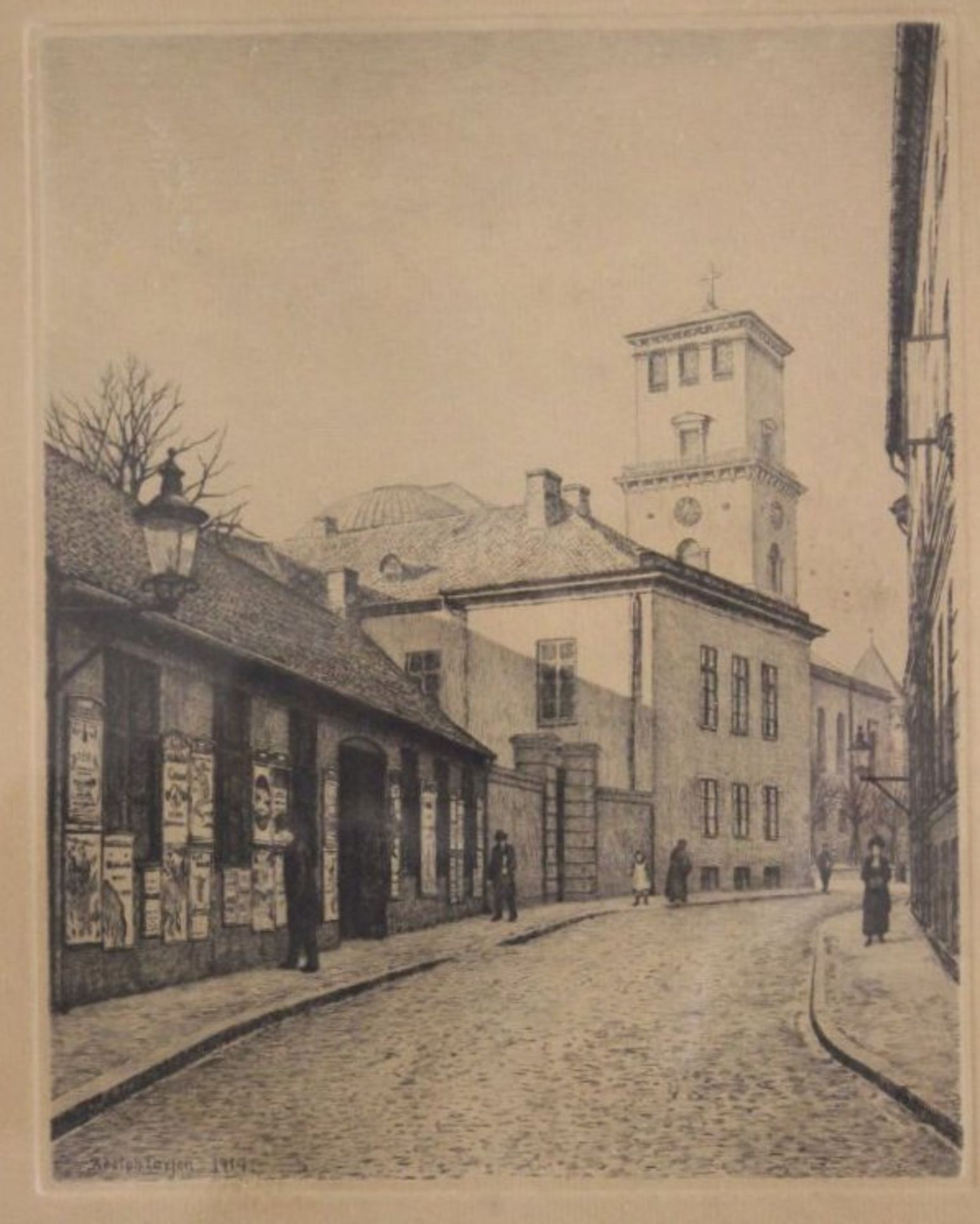 Adolph LARSEN (1856-1942), Strassenszene, Radierung, in 'Platte signiert, ger./Glas, RG 43 x 37cm.