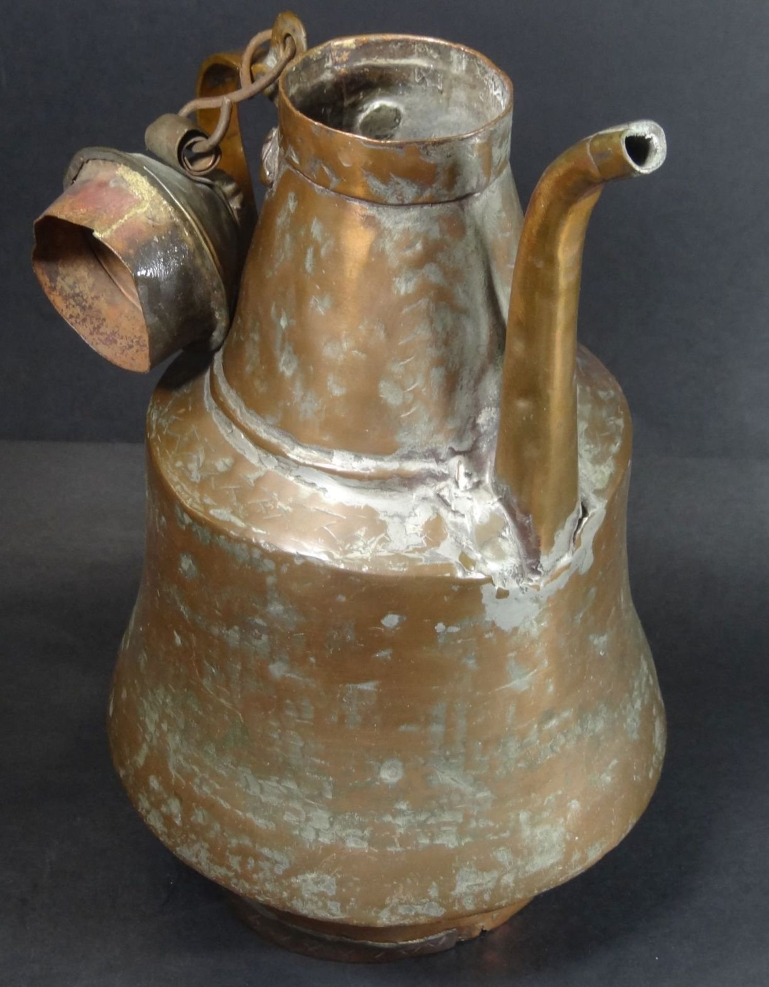 grosse Kupfer-Kanne, Handarbeit, Alters-u. Gebrauchsspuren, H-31 cm - Bild 4 aus 5