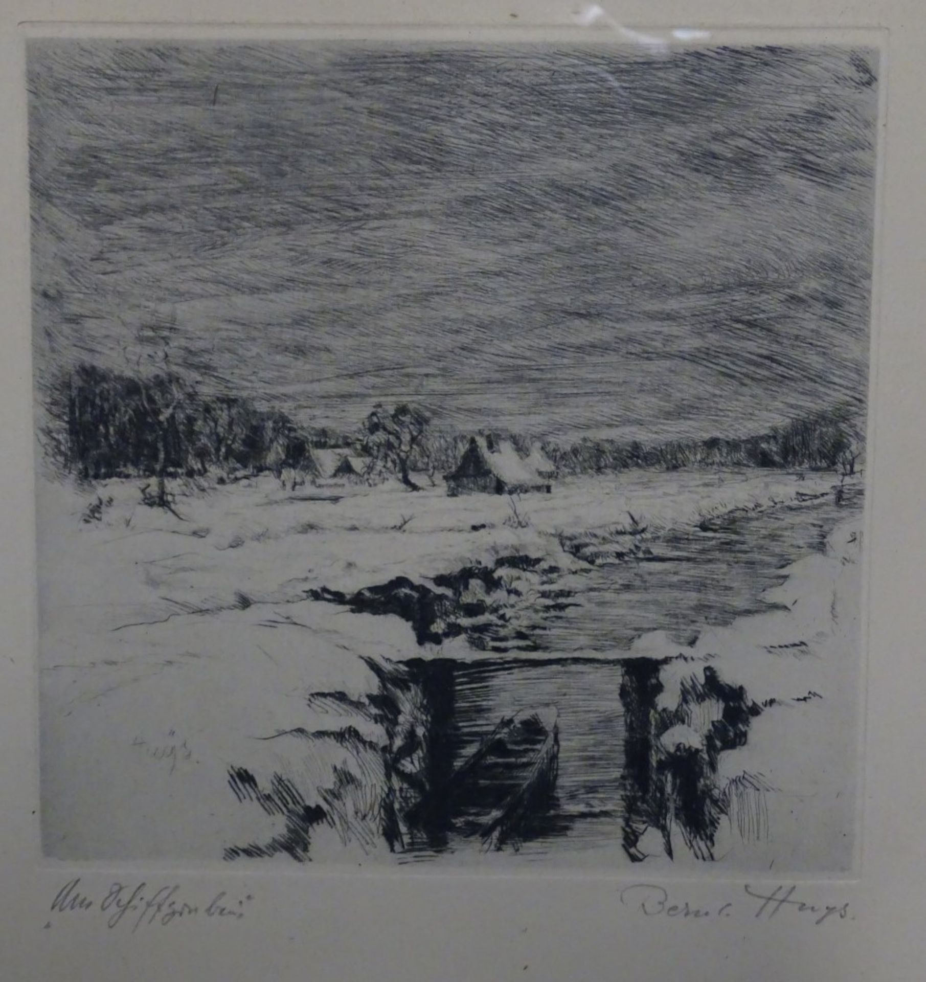 Bernhard HUYS (1896-1973) Bergedorf im Winter,Radierung,signiert und beschriftet,ger/Glas,RG 32, - Bild 2 aus 7
