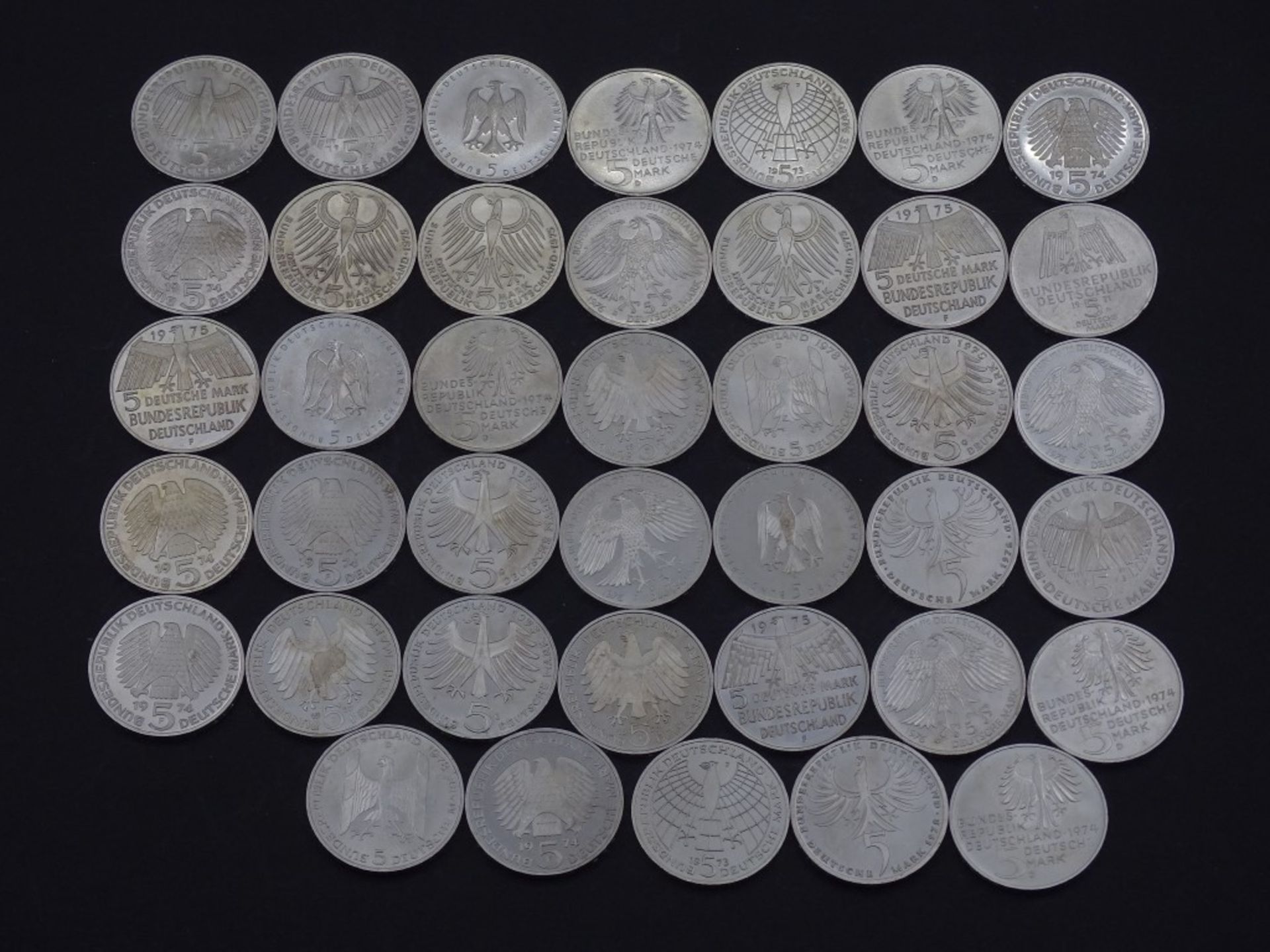 40x 5 DM Münzen,Silber,ges. 200 Deutsche Mar