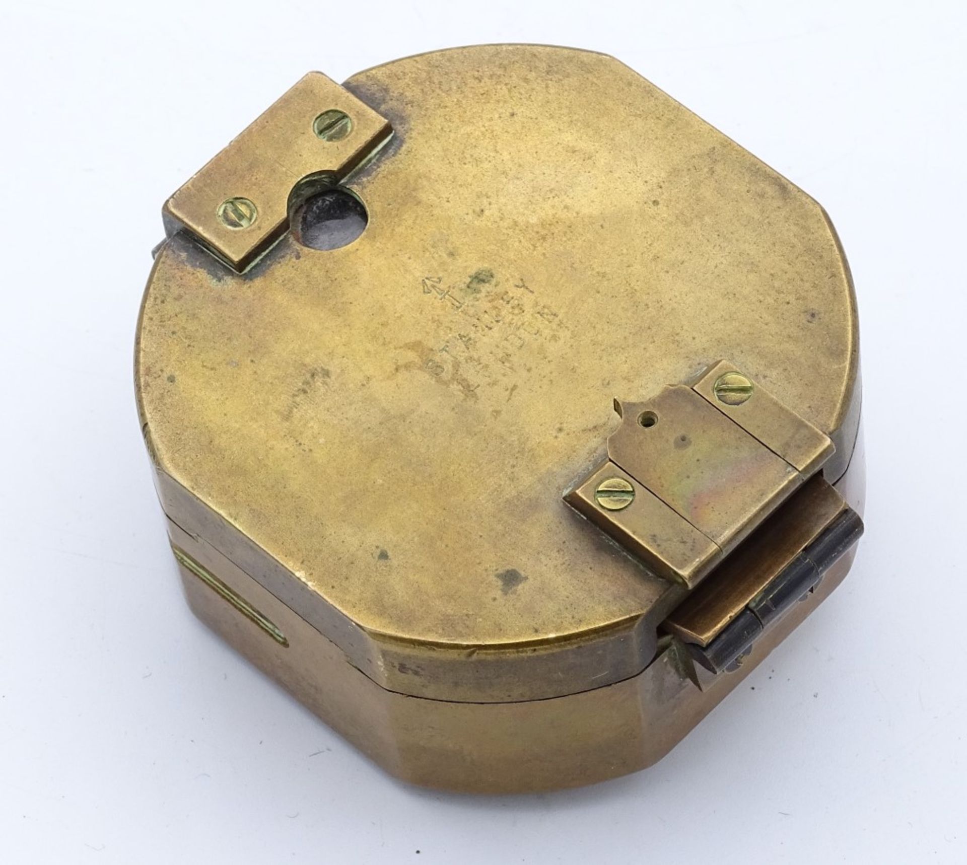 Kl.Kompass "Stanley London" Messinggehäuse mit innliegender Wasserwaage,7,0x8,0cm - Bild 5 aus 6