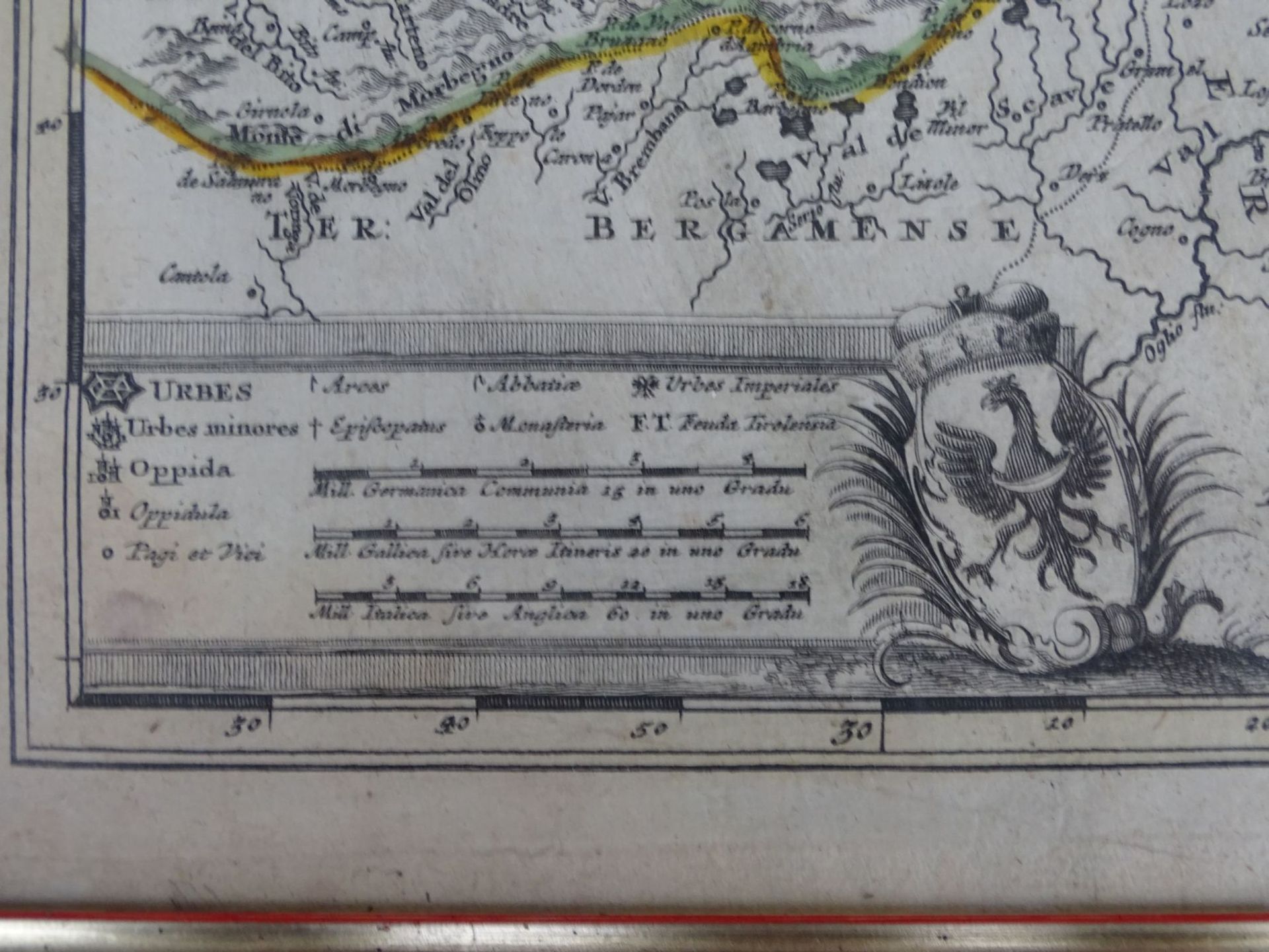 Johann Baptista HOMANN (1664-1724) "Tirolis" colorierte Landkarte um 1720, ger/Glas, RG 55x65 cm - Bild 3 aus 5