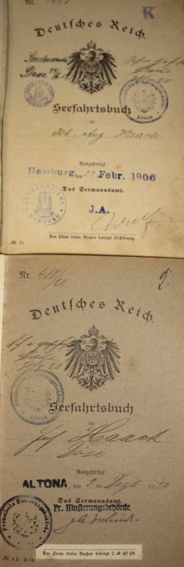 2x Seefahrtsbücher eines Cuxhavener Lotsen, 1906 u. 1920. - Bild 3 aus 5