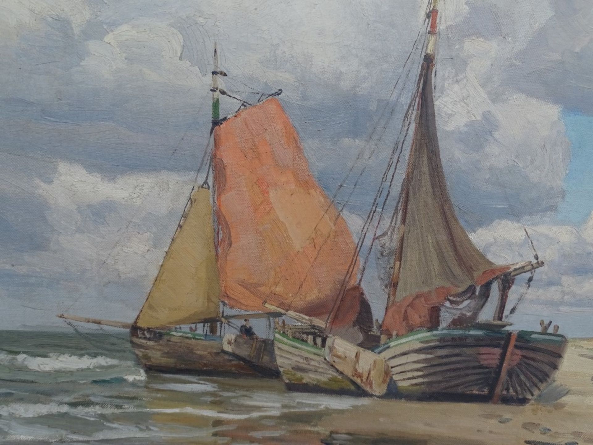 Wilhelm BARTSCH (1871-1953) Fischerboote am Strand,Öl/Leinen,gerahmt,RG 80,5x94,5c - Bild 4 aus 6