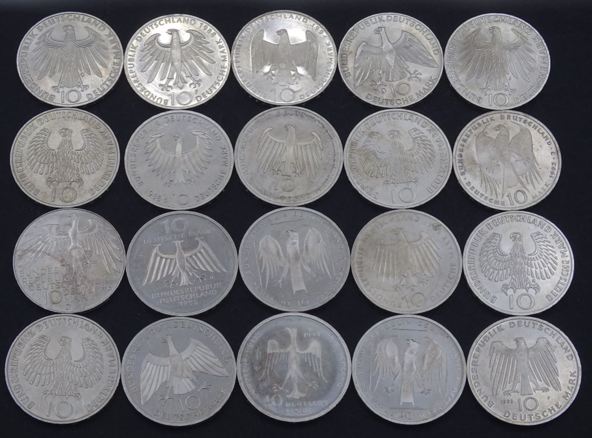 20x 10 DM Münzen,Silber,ges. 200 Deutsche Mar