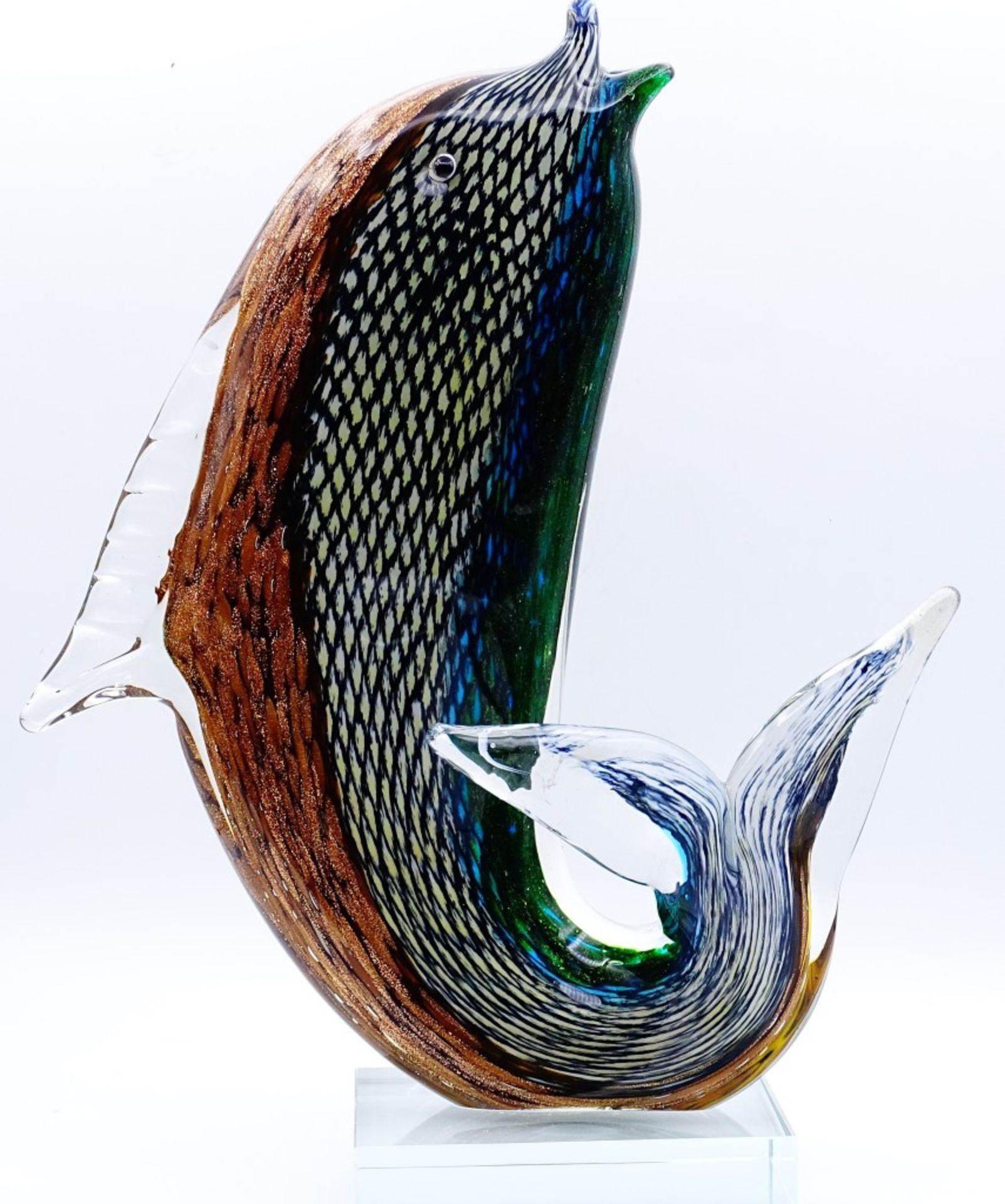 springender grosser Fisch auf Platte, Murano, bunt, H-28 cm, B-22 cm - Image 3 of 6