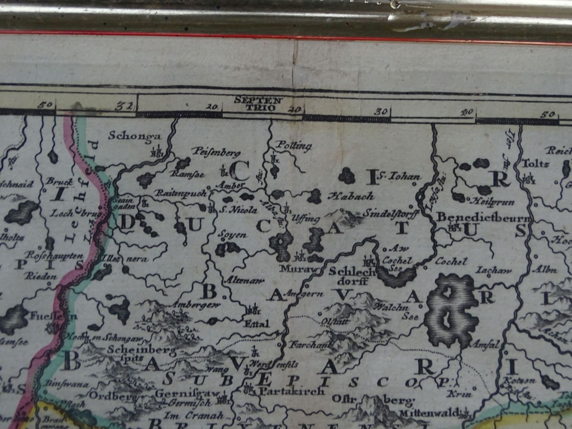 Johann Baptista HOMANN (1664-1724) "Tirolis" colorierte Landkarte um 1720, ger/Glas, RG 55x65 cm - Bild 5 aus 5