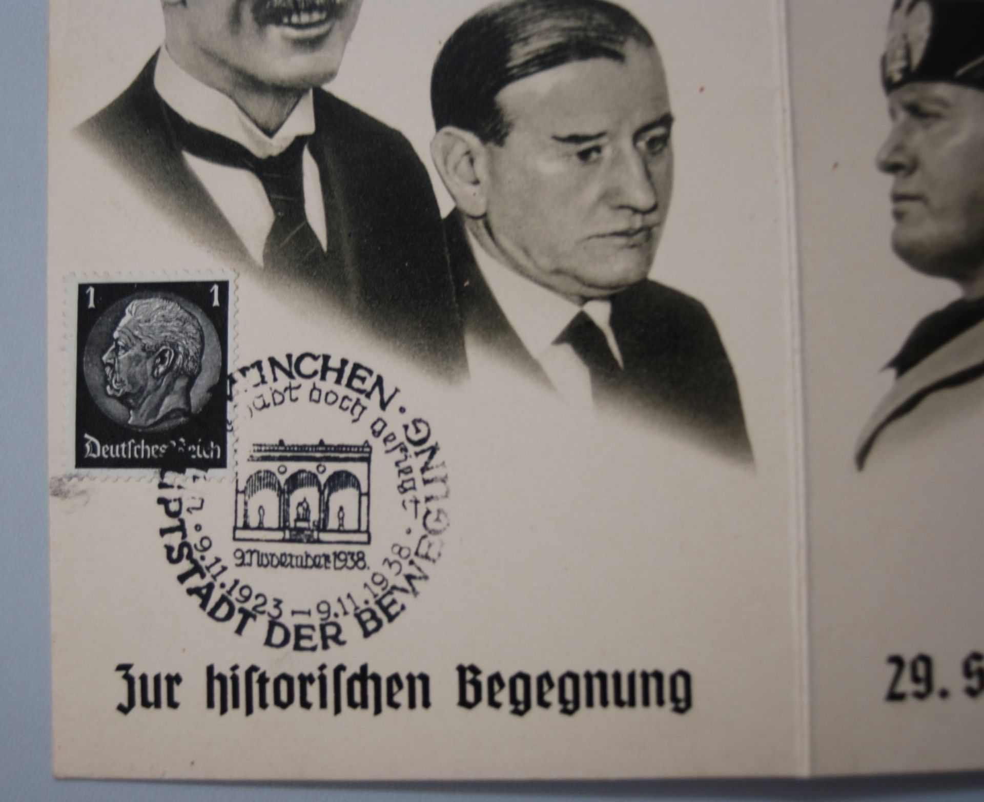 Doppelpostkarte mit Hitler/Mussolini und Daladier/Chamberlain "Zur historischen Begegnung 1938" - Bild 3 aus 5