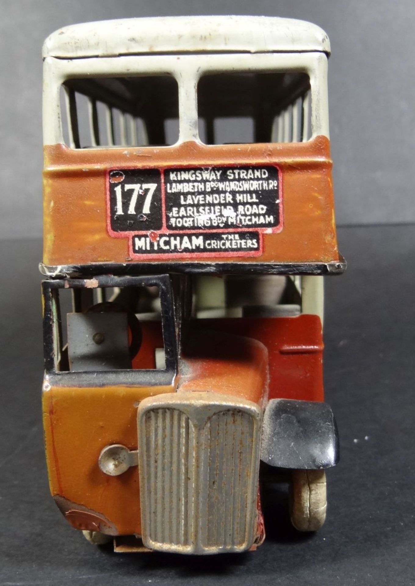 gr. Blech-Doppeldeckerbus, England, seitl. mit Ovaltine Werbung, Schlüsselwerk nicht überprüft, H-10 - Bild 3 aus 10