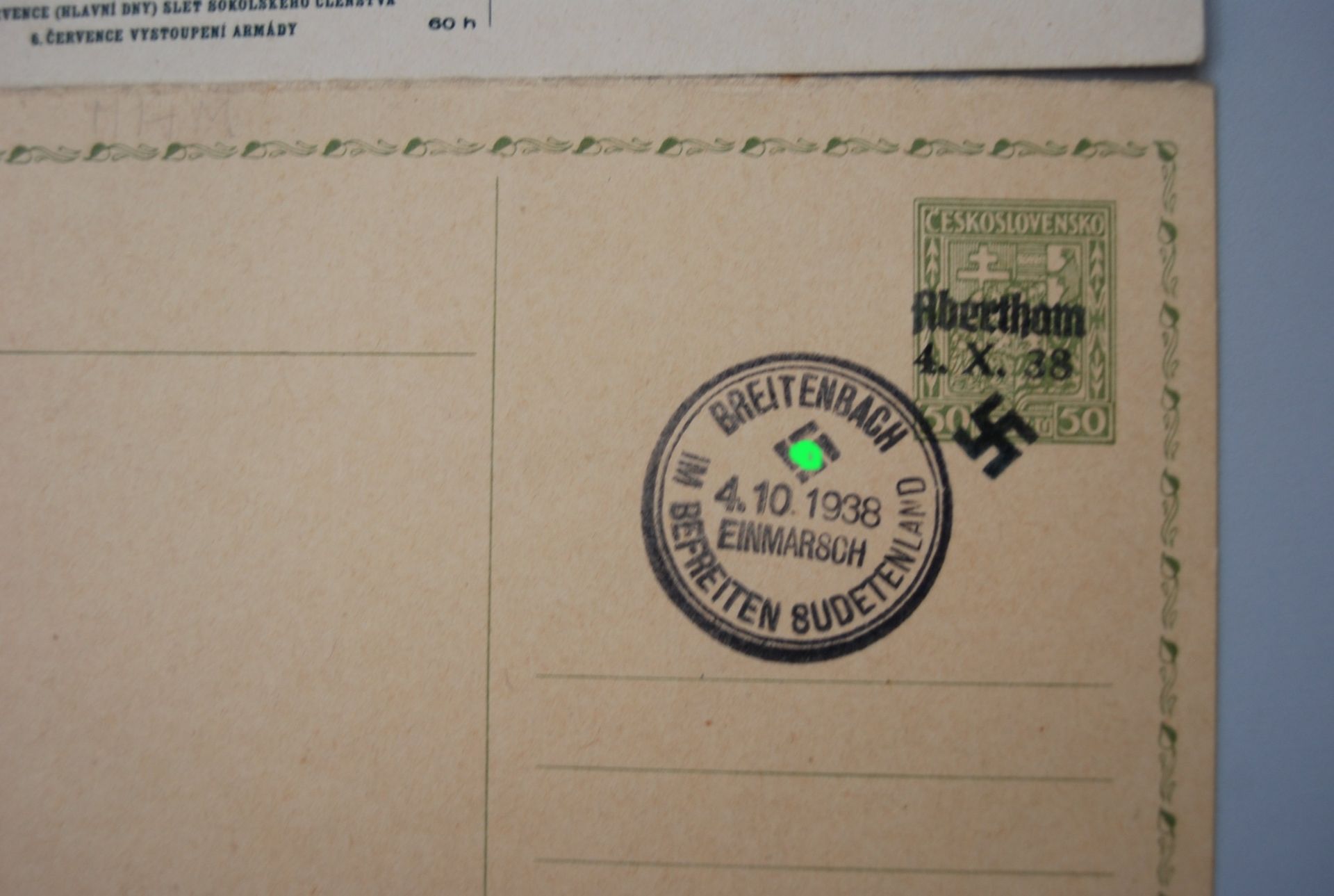 2 Postkarten mit Sonderstempel "Breitenbach 4.10.1938, Einmarsch ins Sudenland - Bild 3 aus 3