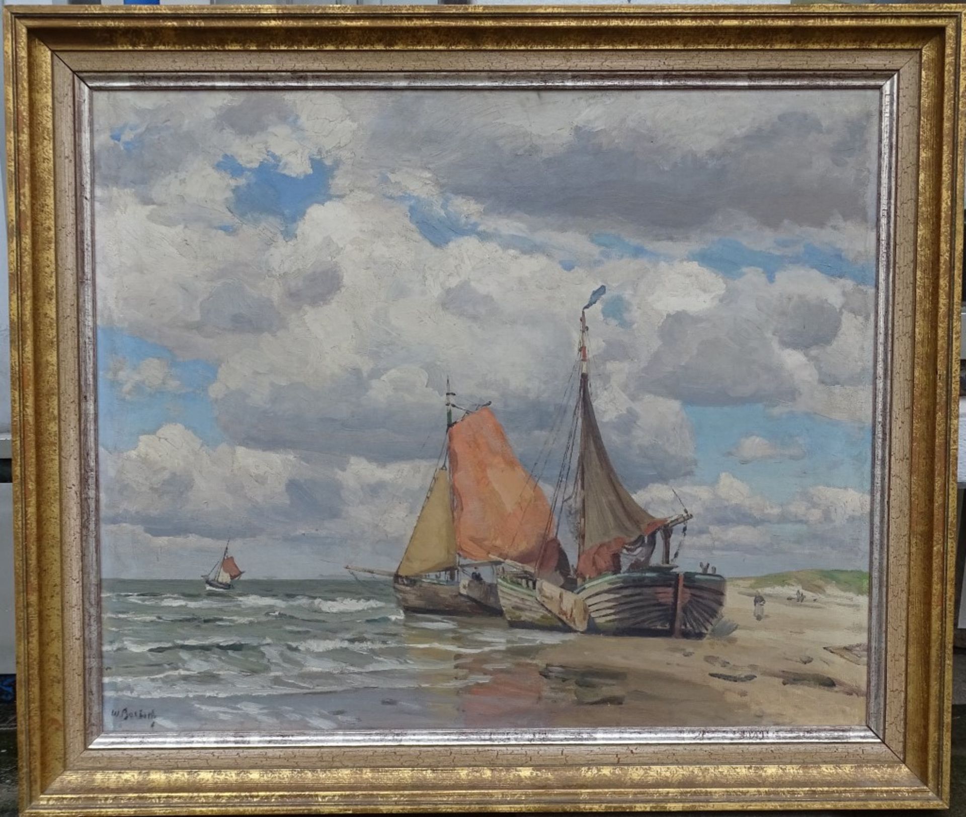 Wilhelm BARTSCH (1871-1953) Fischerboote am Strand,Öl/Leinen,gerahmt,RG 80,5x94,5c - Bild 2 aus 6