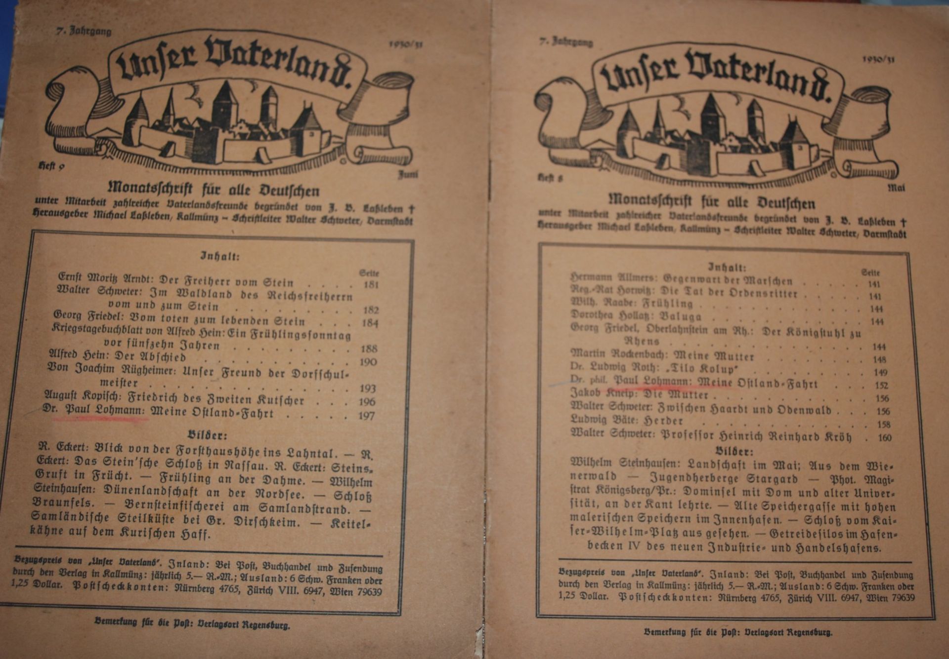 2 Hefte "Unser Vaterland" um 1930, Alters-u. Gebrauchsspuren
