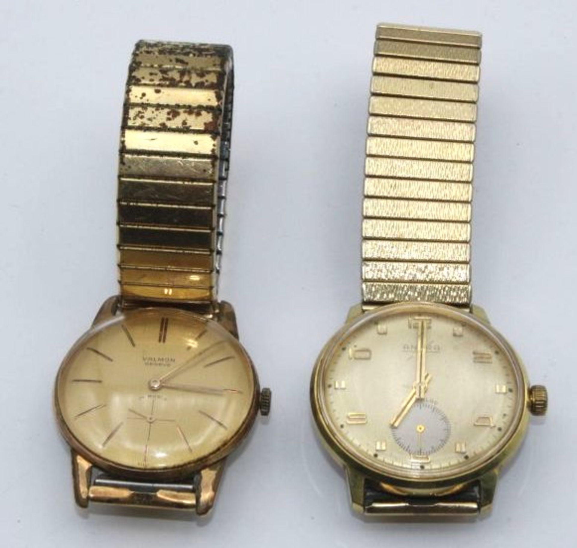2x div. Herren-Armbanduhren, Ankra 71 (Werk läuft an) und Valmon (Werk steht), je mit Zugband,