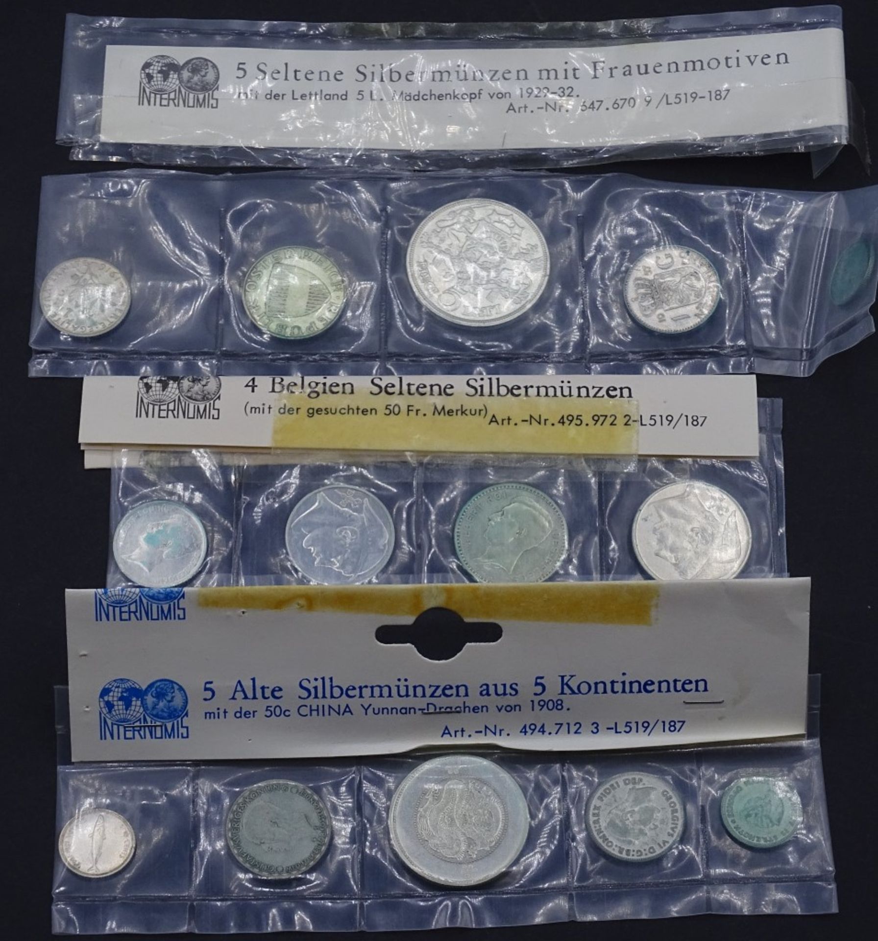 Konvolut seltener Silber Münzen - Lettland/Belgien/5x div.Länd